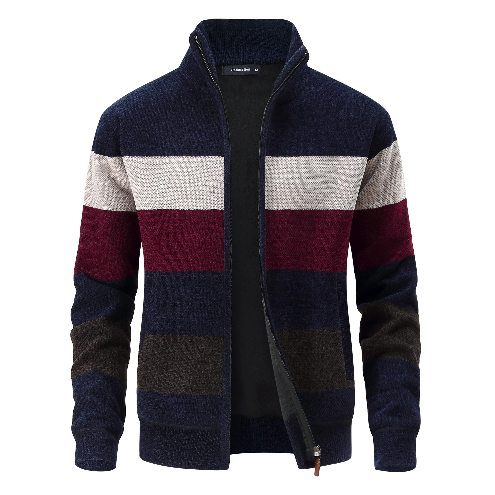 Uomo Invernale Cardigan Felpa Stand Colletto Lavorato a Maglia Maglione Cerniera Cappotto in Pile Giubbotto Slim Calda Manica Lunga