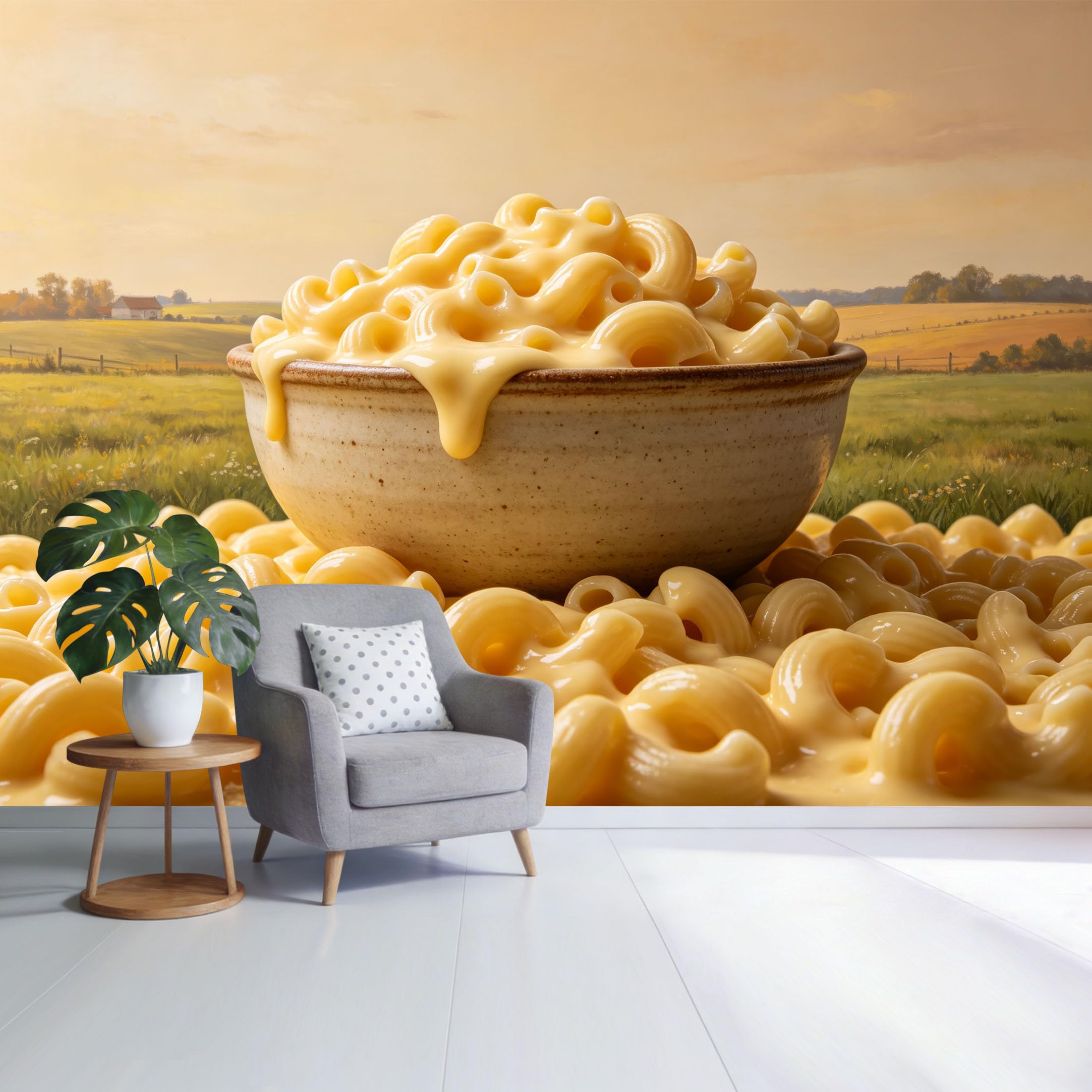 Custom Size Wall Mural Rustic Farmhouse Macaroni Bowl Landscape Oil Painting Style SelfAdhesive Wall Fabric Removable Wallpaper for Home Office Decor
