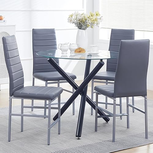 paonne Juego de mesa de comedor redonda para 2 mesa de cocina redonda de vidrio y sillas para 2 mesa de comedor redonda de vidrio templado con