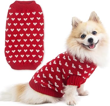 Dog Sweater Heart Puppy Sweater Warm Soft Pet Cloth Dog Outfits for Small Dogs and Cats Red, XXL