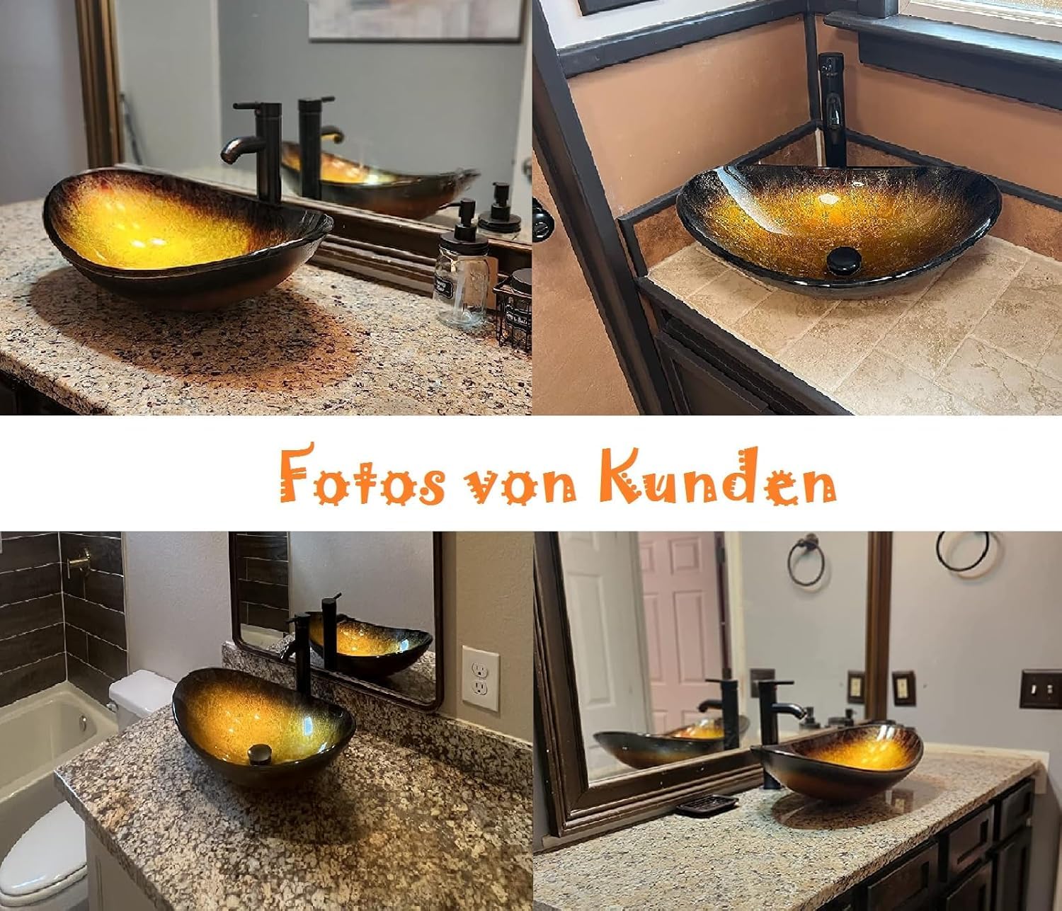 ZealWe Waschbecken Aufsatzwaschbecken Glas, Waschbecken Aufsatz Waschschale Oval für Badezimmer, Handwaschbecken Gäste WC 53 × 35 × 15 cm Waschtisch Waschplatz, Schwarz Gold