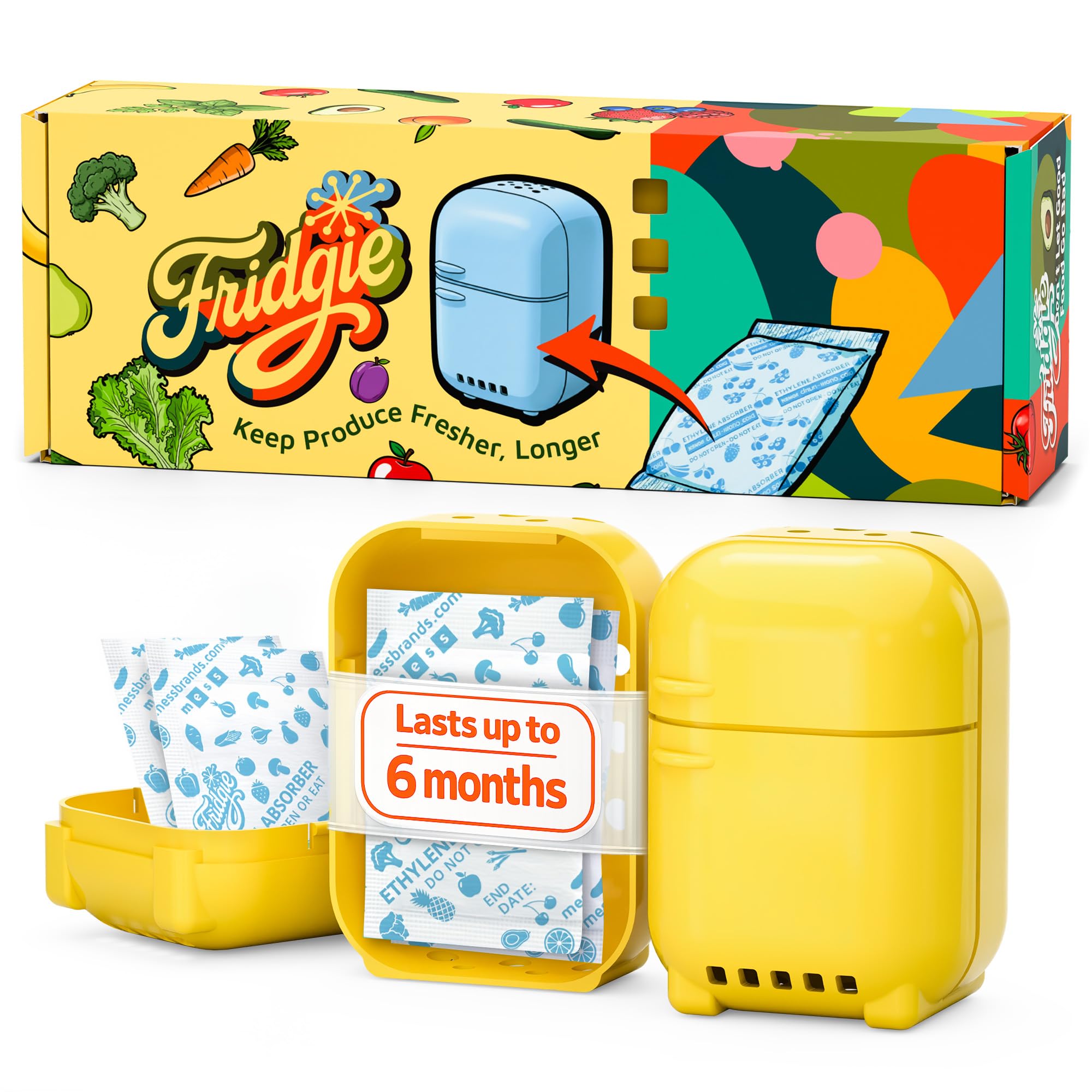 Fridgie Produce Saver, Ethylene Gas Absorber, Fresh Fruit Saver - Yellow