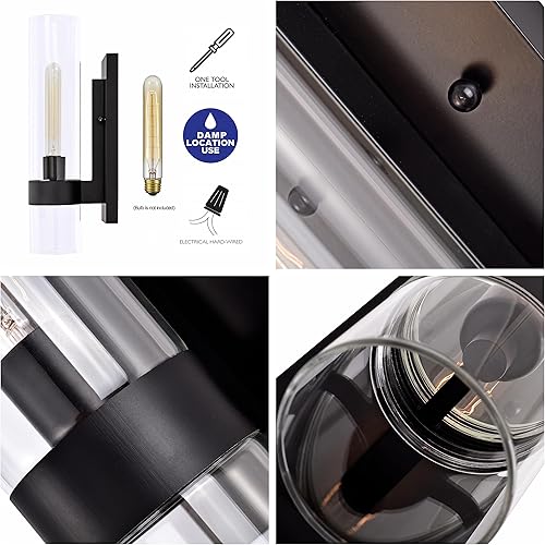 Miniatura 6 de Aplique de pared para interiores, accesorios de iluminación de tocador de baño negros sobre espejo con vidrio cilíndrico, lámpara de pared para