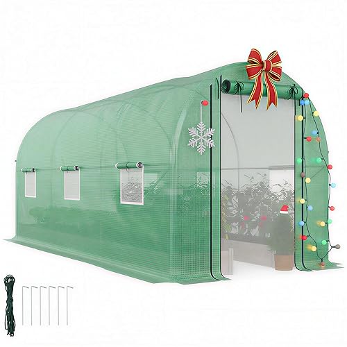 Outsunny 14.6'x6.5'x6.6' Hoop House Greenhouse with 2 Support Rods, Zippered