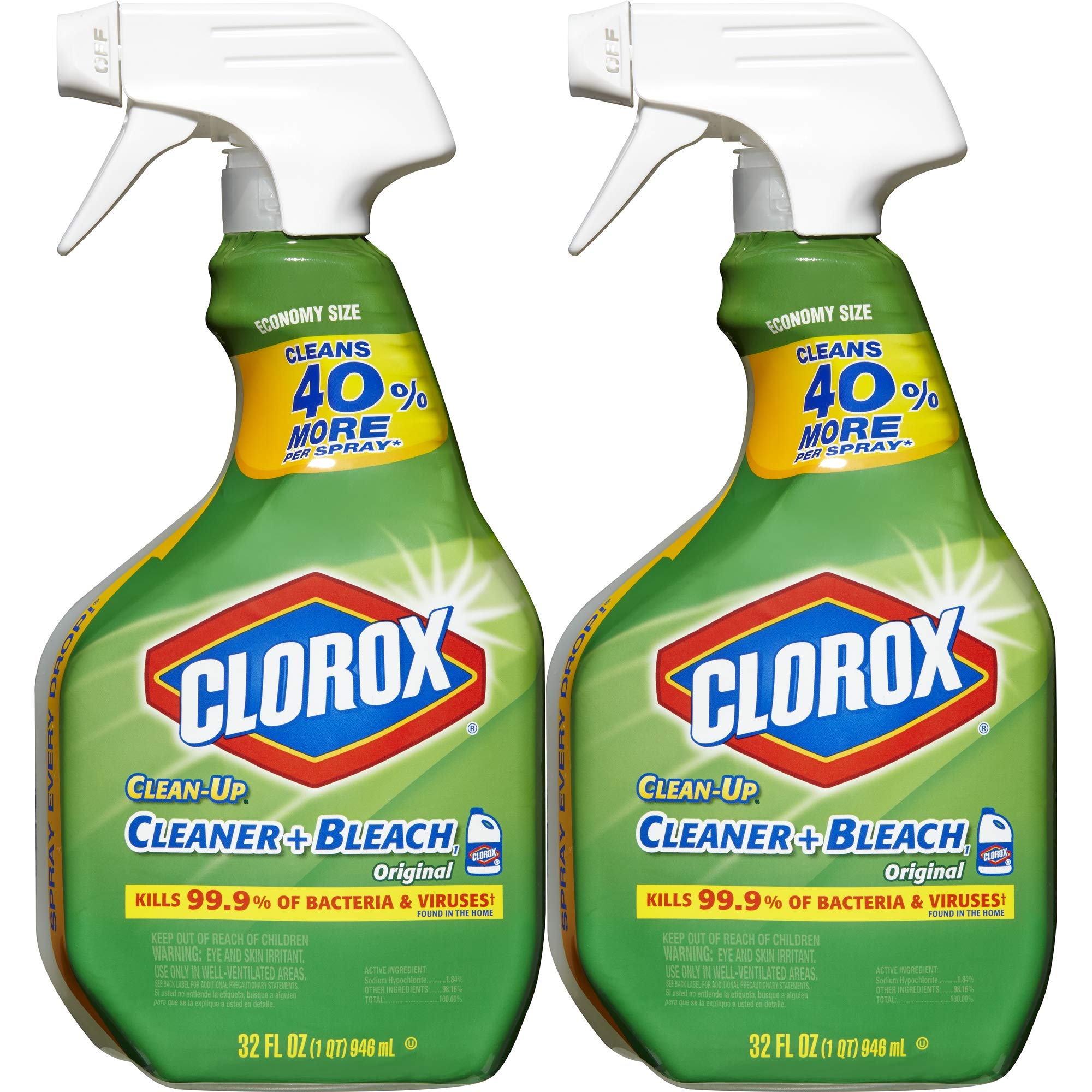 (2Pack) Clorox Clean-Up All Purpose Cleaner with Bleach, Spray Bottle, Original, 32 oz, Twin Pack
