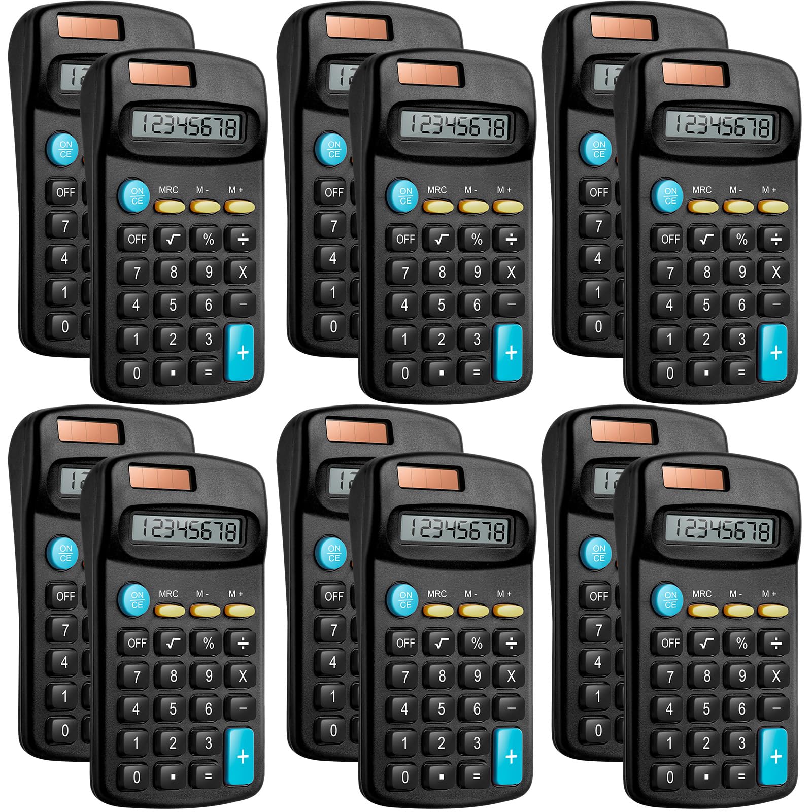12 Packs Pocket Size Mini Black Calculator Basic Calculators for Handheld Angled Students 8 Digit Display Solar Battery Dual Power Small Calculator for Students Kids Home Office