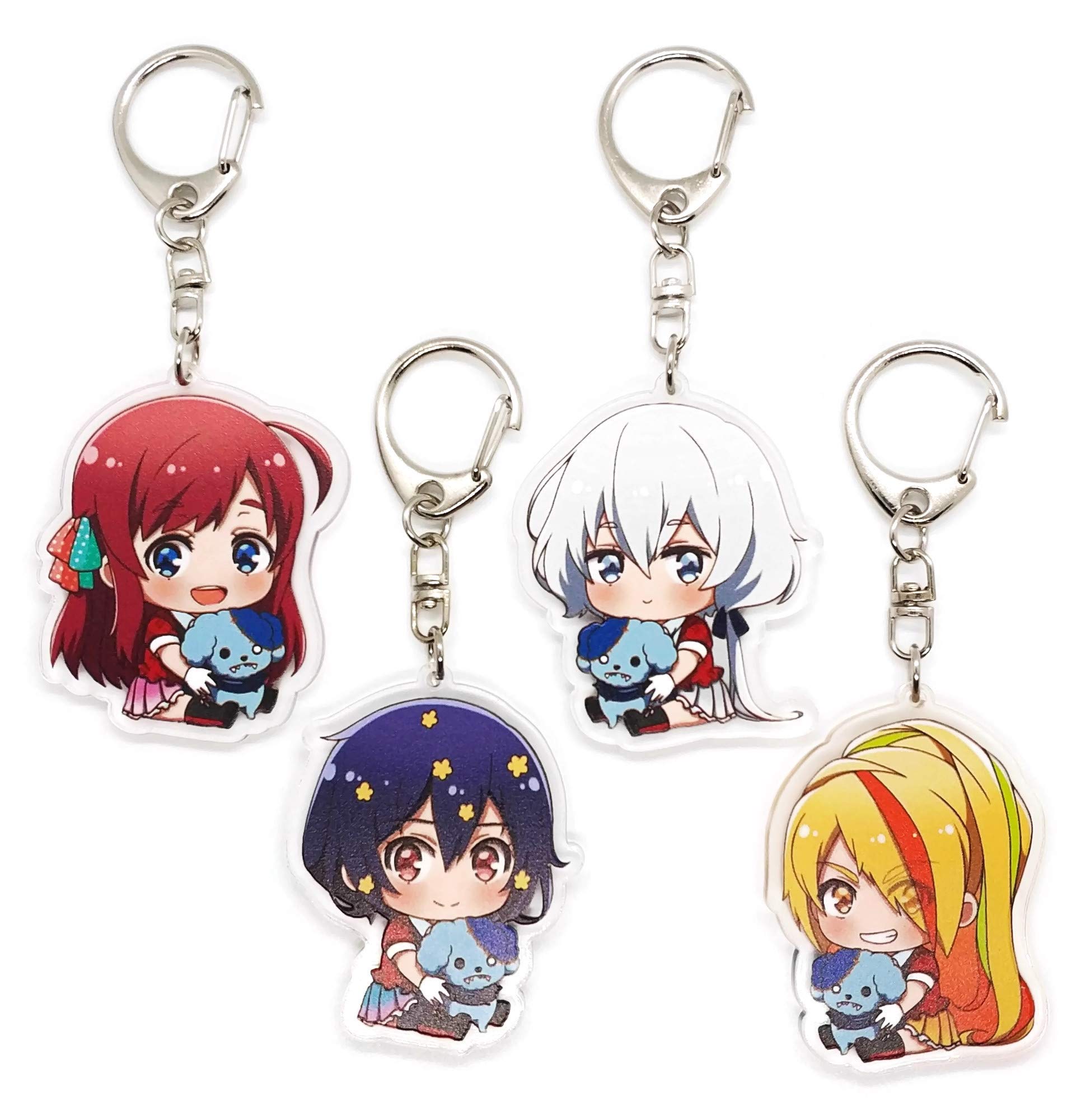 EBTY DREAMS Inc. - Set of 4 Zombie Land Saga Acrylic Keychain Junko Konno, Ai Mizuno, Saki Nikaidou, Minamoto, Multicolored, Pendant Height: 2 inches