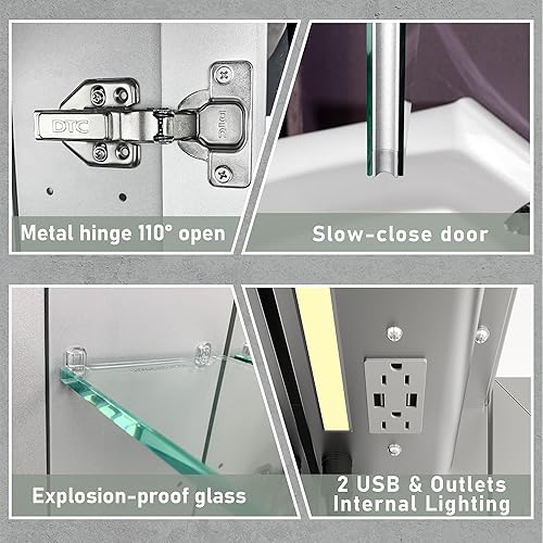 Miniatura 7 de MIRPLUS Botiquín de baño de 36 x 30 pulgadas con espejo LED, 3 luces de color y ajuste de brillo, pantalla antivaho de tiempo y temperatura, montaje