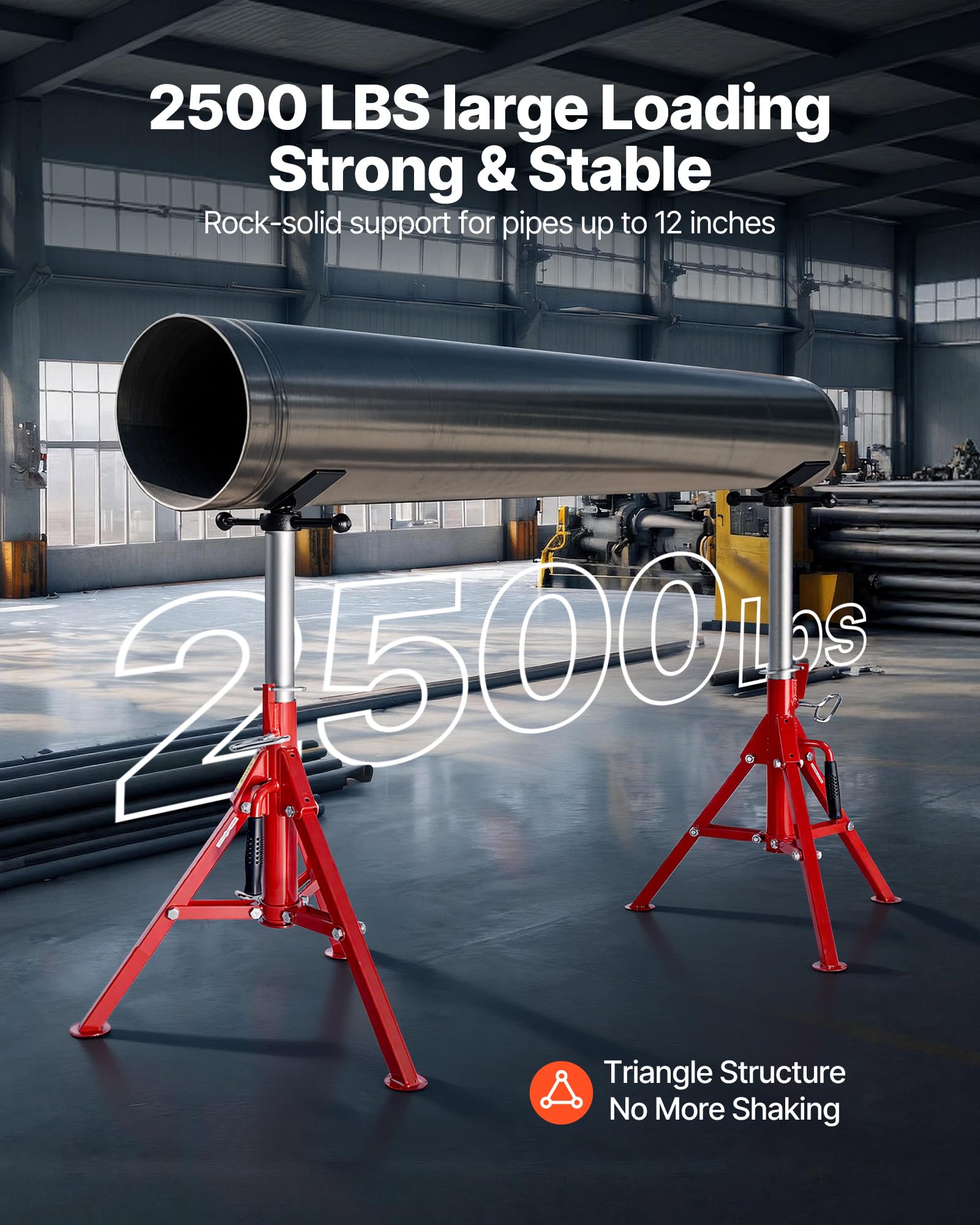 VEVOR Cavalletto per Tubi con Testa a V 0,32-30,48 cm Supporto per tubi Altezza Regolabile 61-107 cm Massima Capacità 1134 kg, Cavalletto per tubi Materiale in Acciaio al Carbonio Piedi Pieghevoli