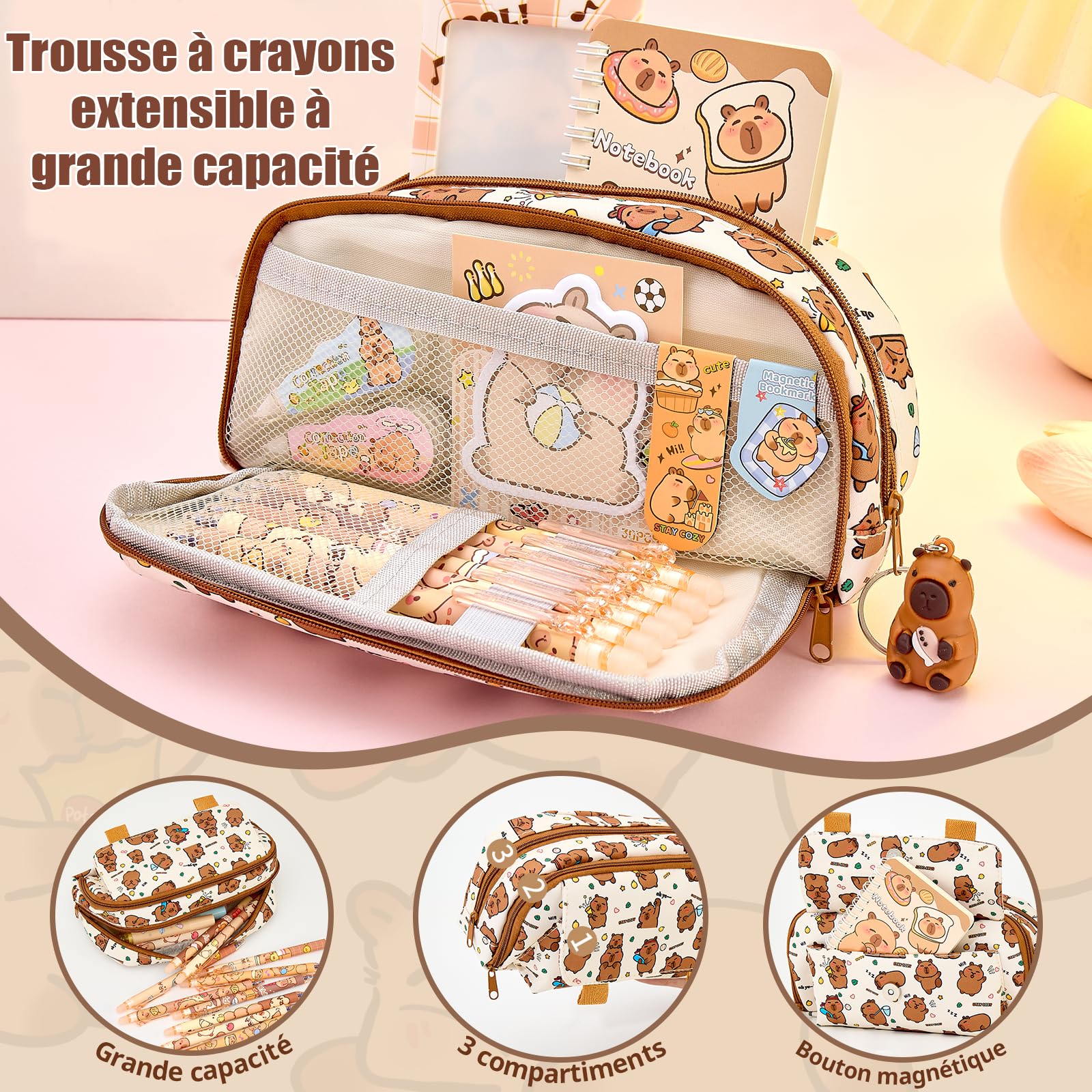Capybara Ensemble Complet Fournitures Scolaires 30 Pièces Trousse Cadeau Fille Garçon 4-15 Ans
