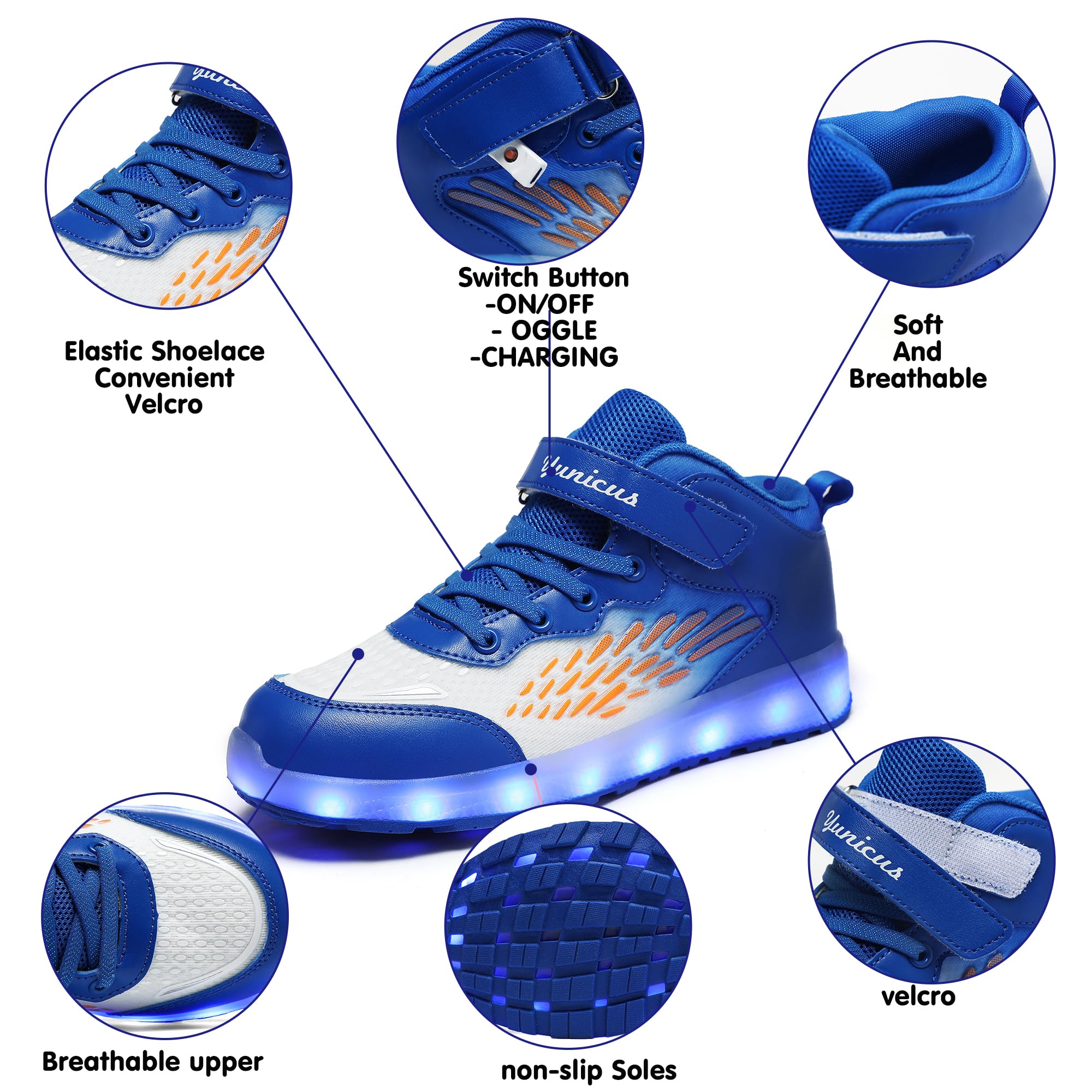 Girls Glow Up Running Shoes USB Rechargeable Luminous Sneakers with Breathable Knit Lightweight Kids Athletic Shoes(2 Little Kid Blue 33)