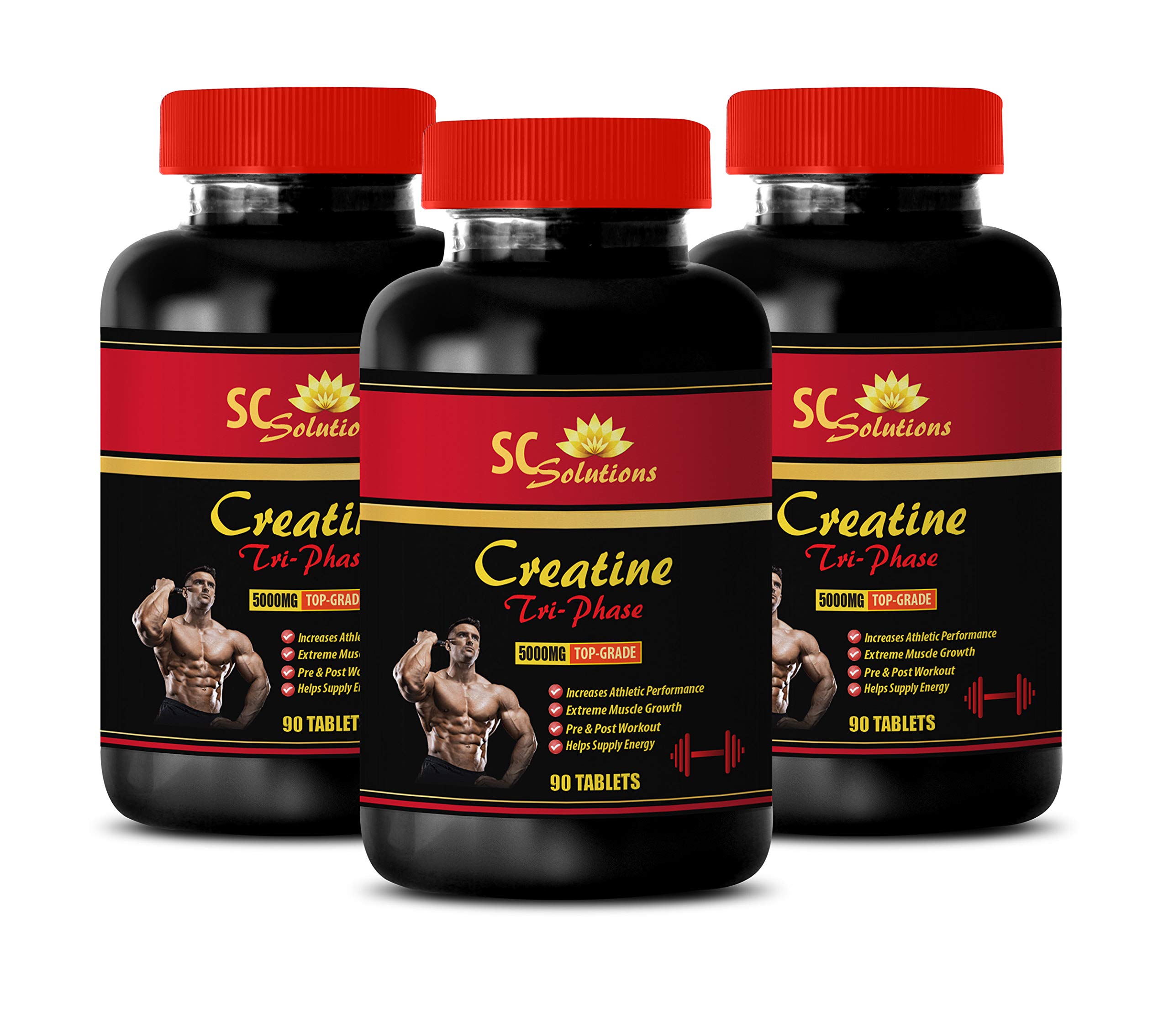 Muscle Hypertrophy - CREATINE TRI-Phase - PRE & Post Workout - creatine raw - 3 Bottles (270 Tablets)