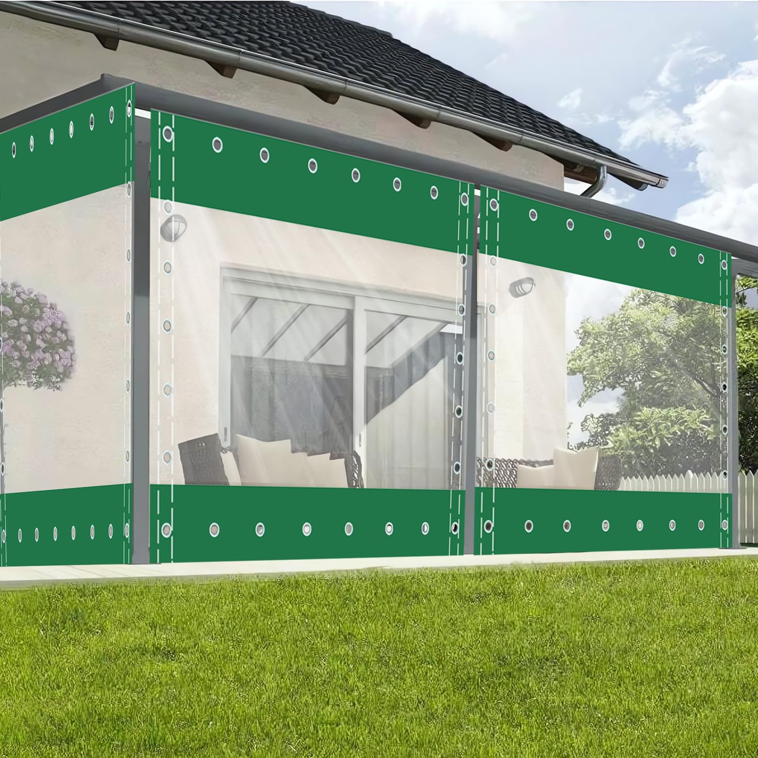 Clear Waterproof Tarpaulin Curtains with Grommets,Heavy Duty Transparent Tarpaulin,Outdoor Side Panels for Pergola/Patio/Porch/Gazebo,（Height x Length）1.8x4m/5.91x13.12ft