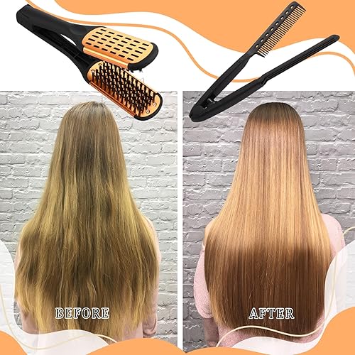Miniatura 7 de Chengu 2 peines alisadores para el cabello, pinzas de cerdas de jabalí, cepillo de doble cara, cepillos para alisar el cabello, peine de hierro
