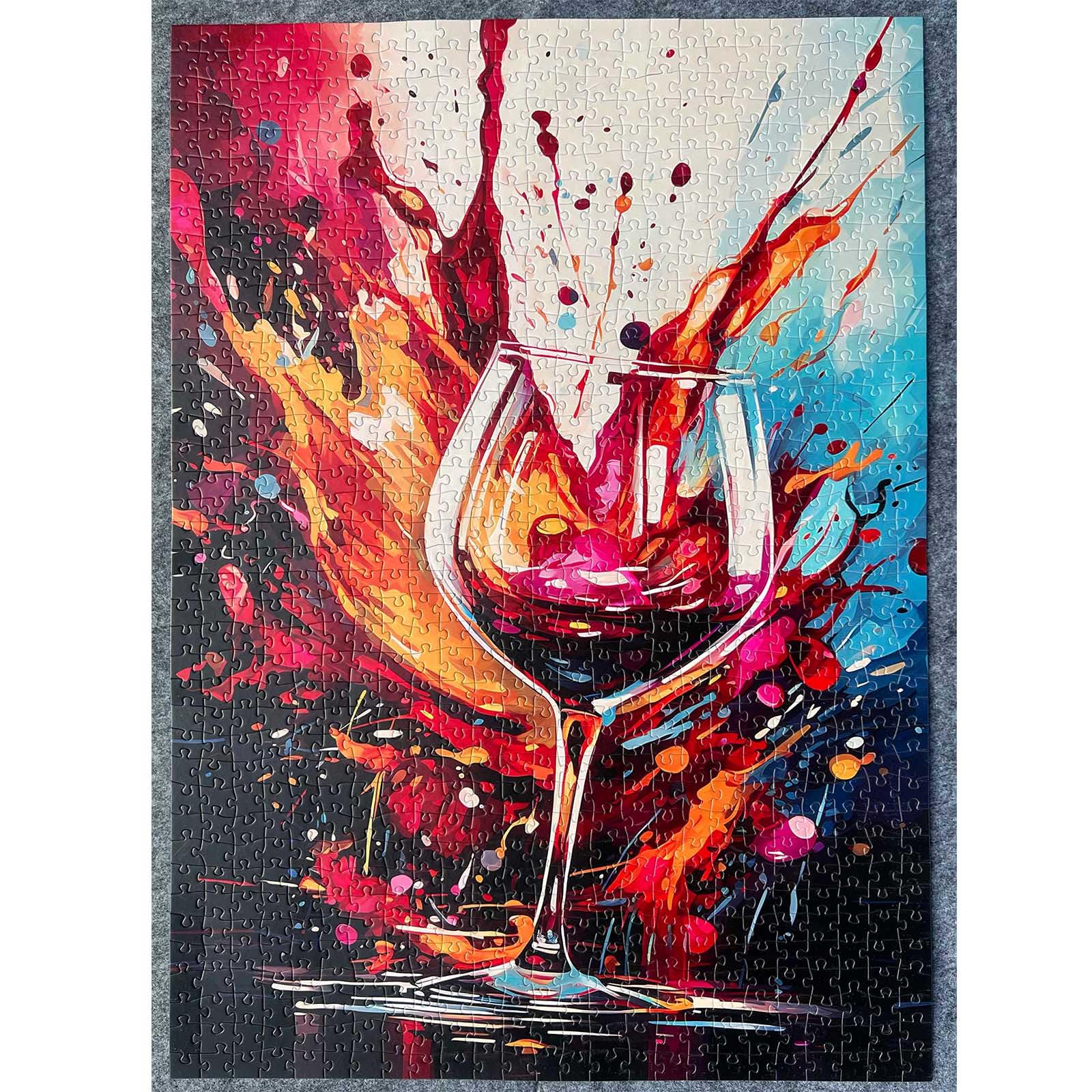 Rompecabezas abstracto de copa de vino de 1000 piezas para adultos, familias (bebida alcohólica, vino tinto) piezas que encajan perfectamente de 19.7 x 27.6 pulgadas, rompecabezas mágico con marco