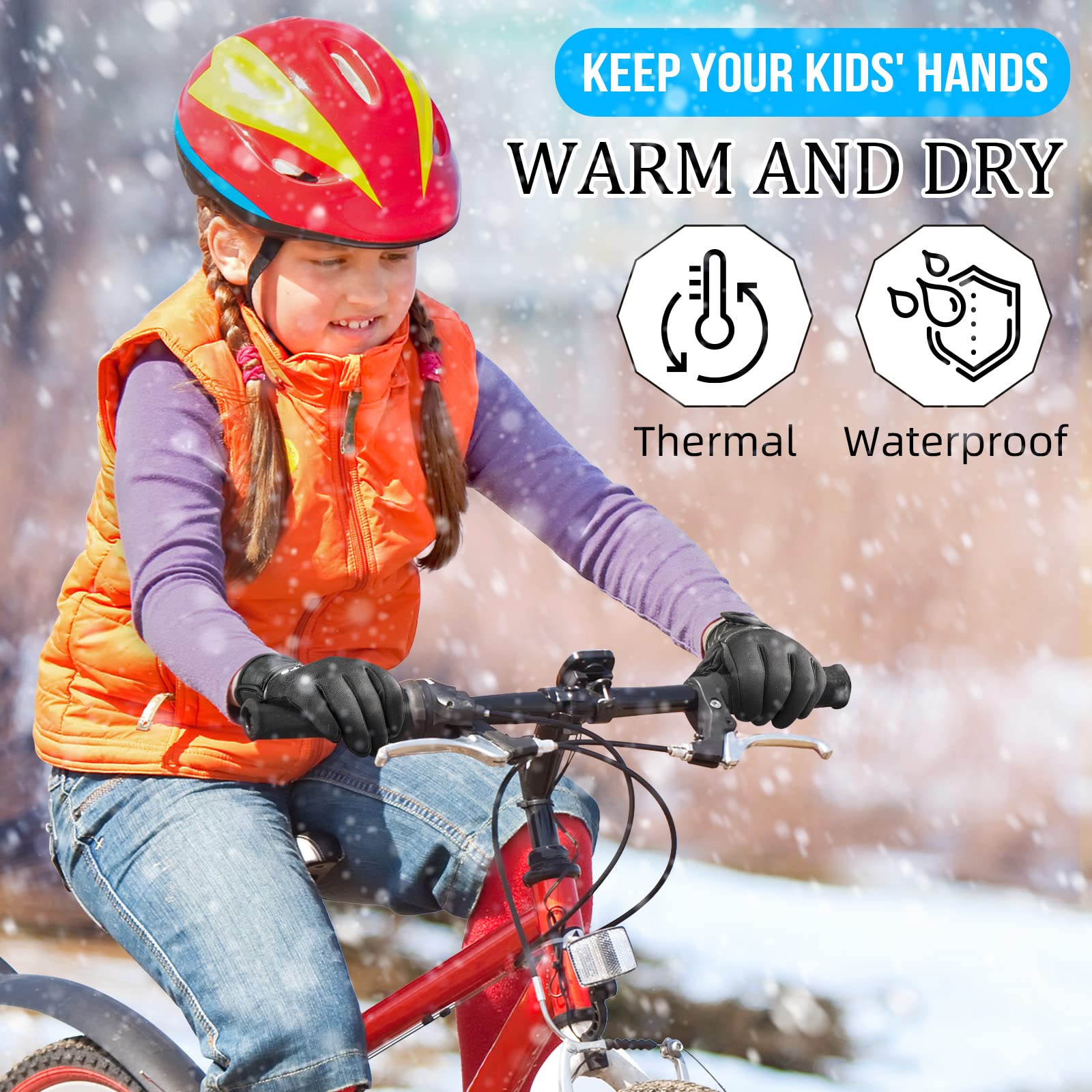 Guanti Termici Bambini Touch Screen Antivento - Unisex Per Ciclismo, Sport Invernali Con Palmo Antiscivolo - Foto 8