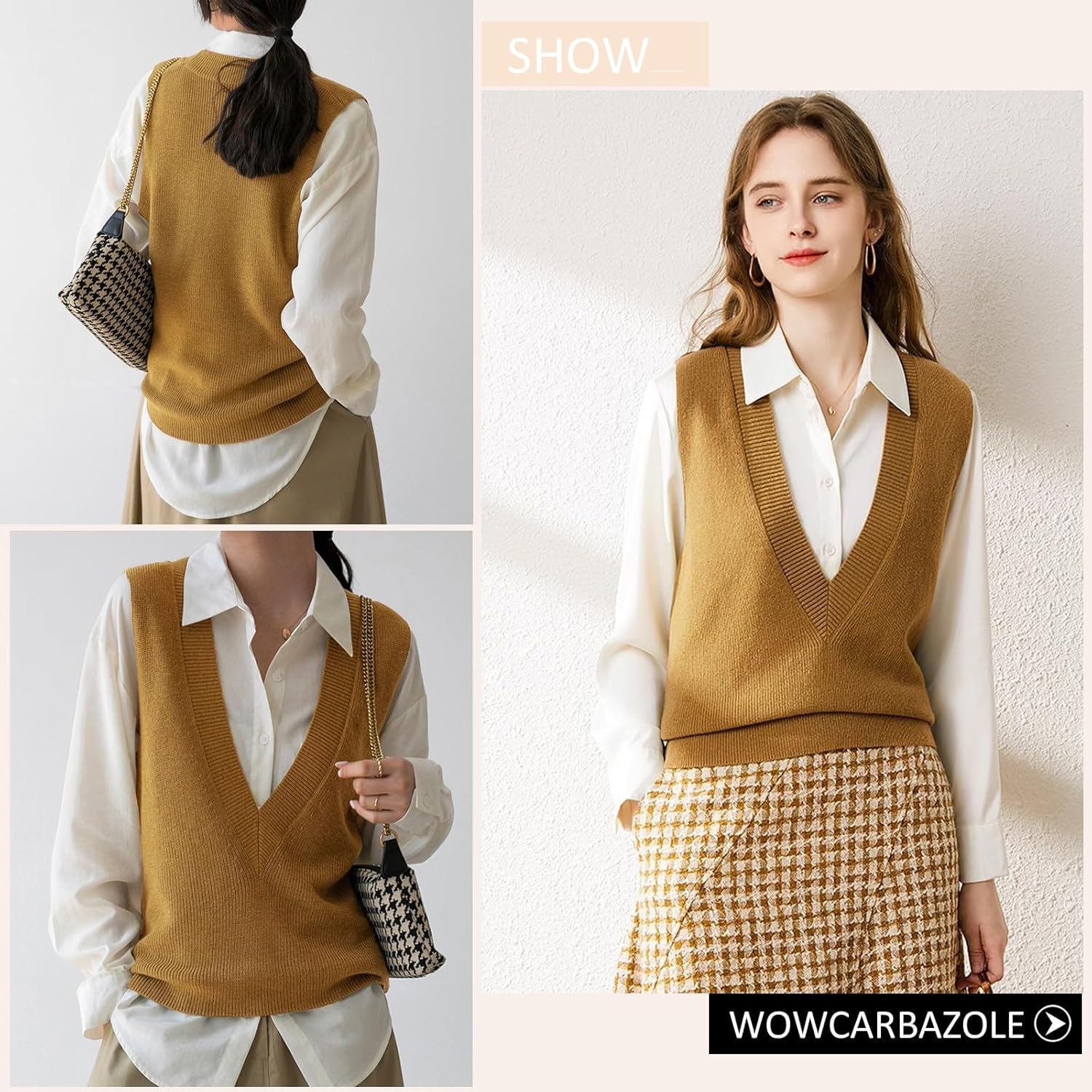 Wowcarbazole Women's Sweater Vest V Neck Pullover Knitwear Tank Top Trendy Sleeveless Sweater Fall 2025 - Image 5