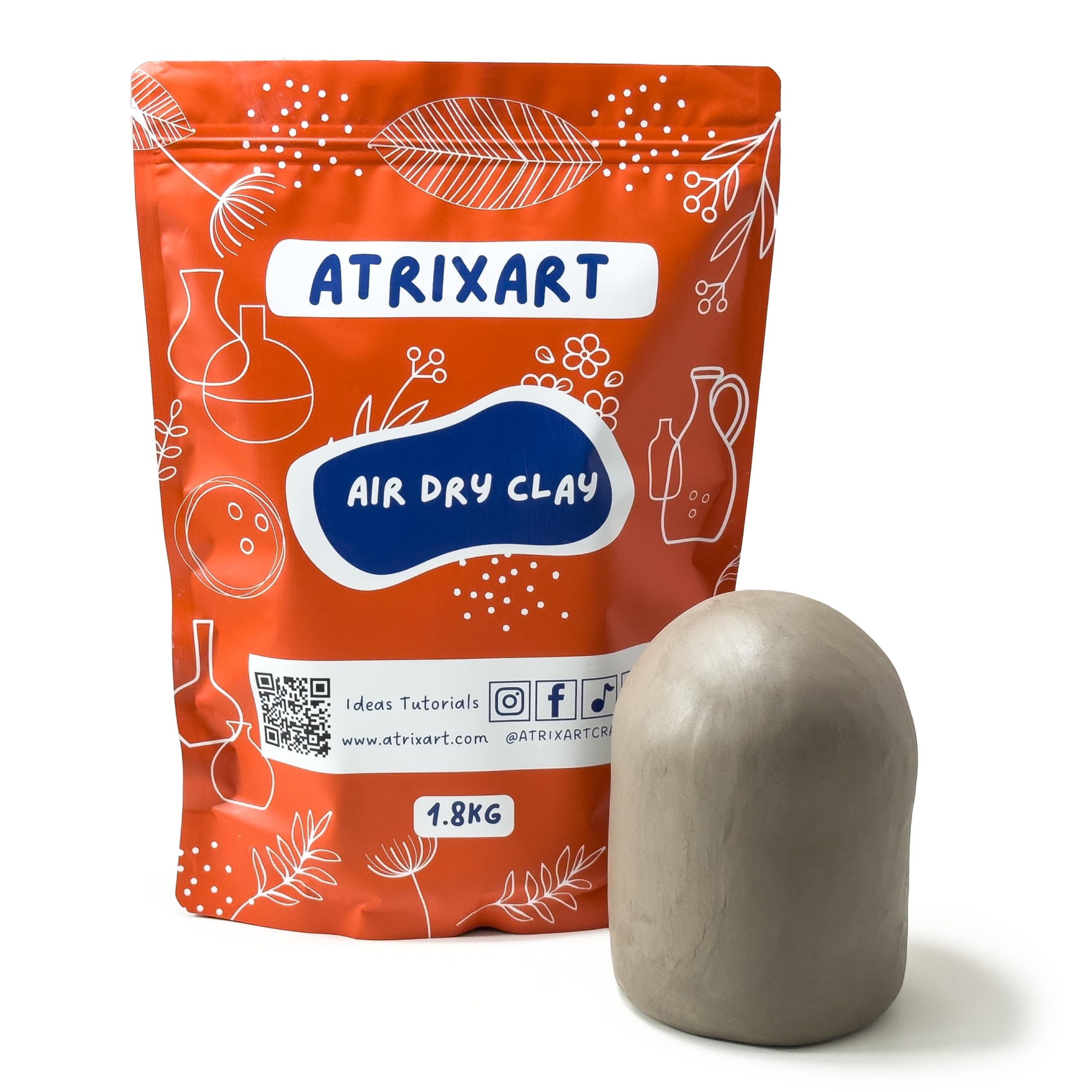 Atrixart Air Dry Clay, for Pottery Sculpting 1.8kg Bag. Our Premium Stoneware Pottery Clay is Fibre Reinforced for Strength and Crack Resistance. Ideal Modelling Clay for Adults Crafts