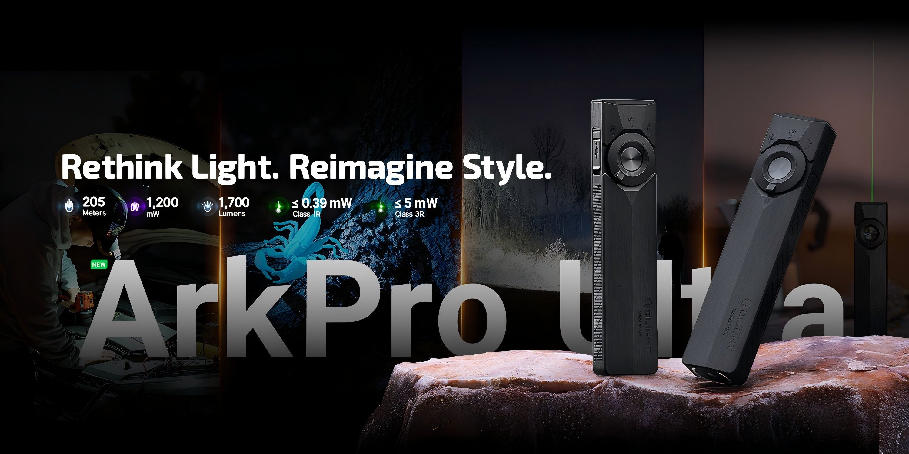 Image of OLIGHT ArkPro Ultra EDC Flat Flashlight, Rechargeable Portable Flash Light, 1700 Lumens with White LED, UV and Green Beam for Working, Emergency, Camping, Everyday Carry (Onyx Black)