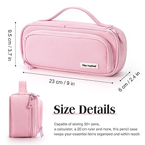 Ralnitote Large Pencil Case for Girls and Boys, Aesthetic Pencil Case Organizer with Handle, Cute Pencil Pouch for School & Office Supplies-Pink