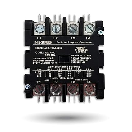Migro 4 Pole 40 AMP 110/120 VAC Coil Heavy Duty AC Contactor Replaces Virtually All Residential 4 Pole Models