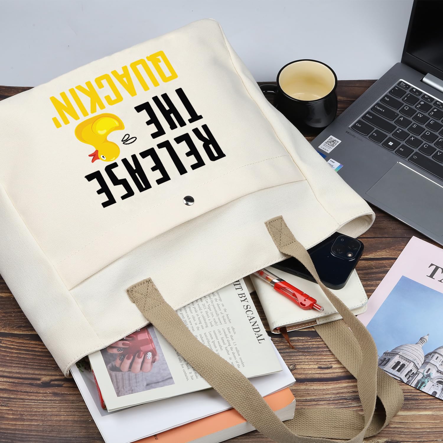 PLITI Rubber Duck Tote Bag Duck Lover Gift Release The Quacking Yellow Ducks Handbag For Duck Owner Duck Mom Gift (Release Quacking TBU) - Image 3