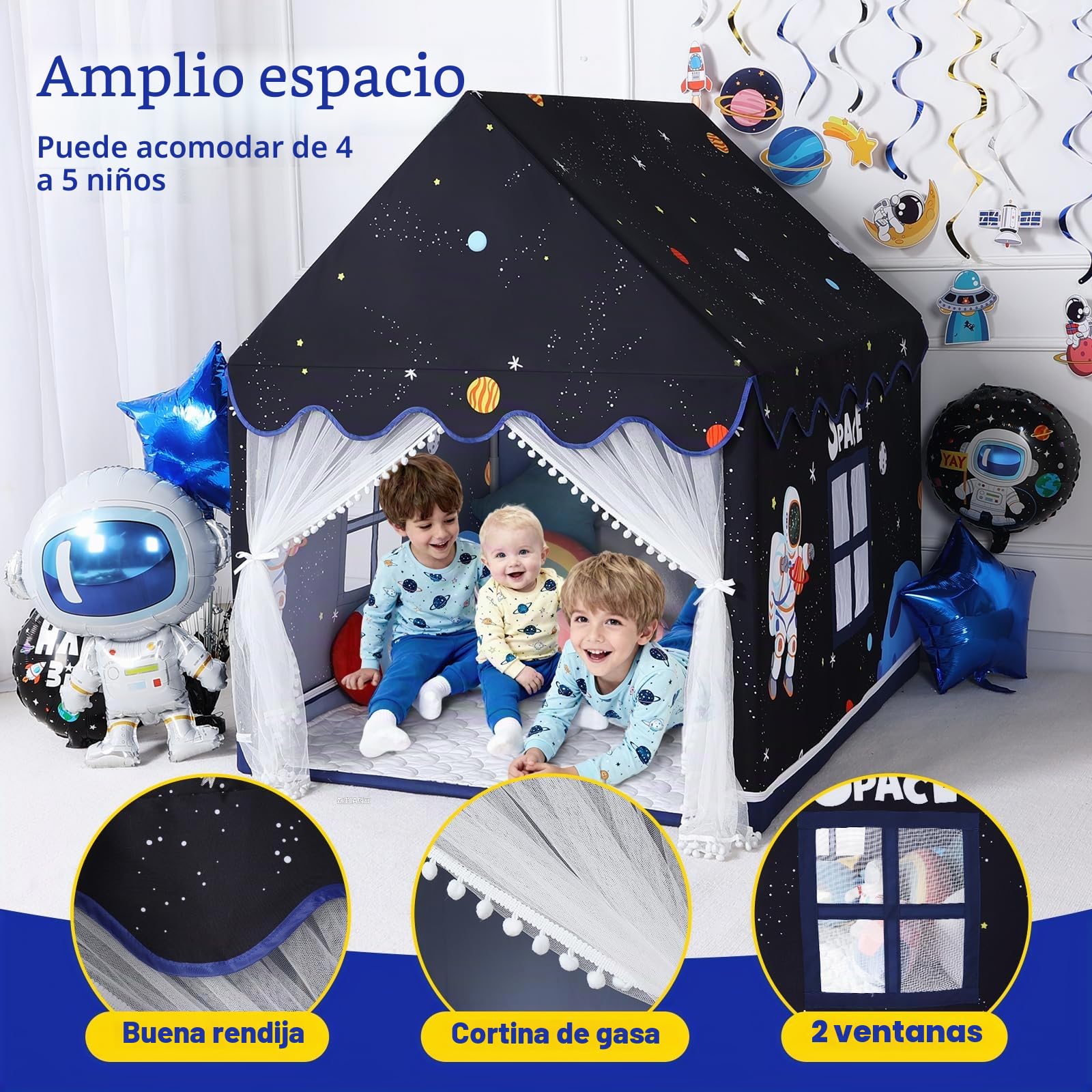 Wilwolfer Casita Infantil con Alfombra: Casa de Jugar para Interiores y Exteriores - Rincón Acogedor para Niños - Tienda de Campaña Infantil para Niños y Niñas (Negro)