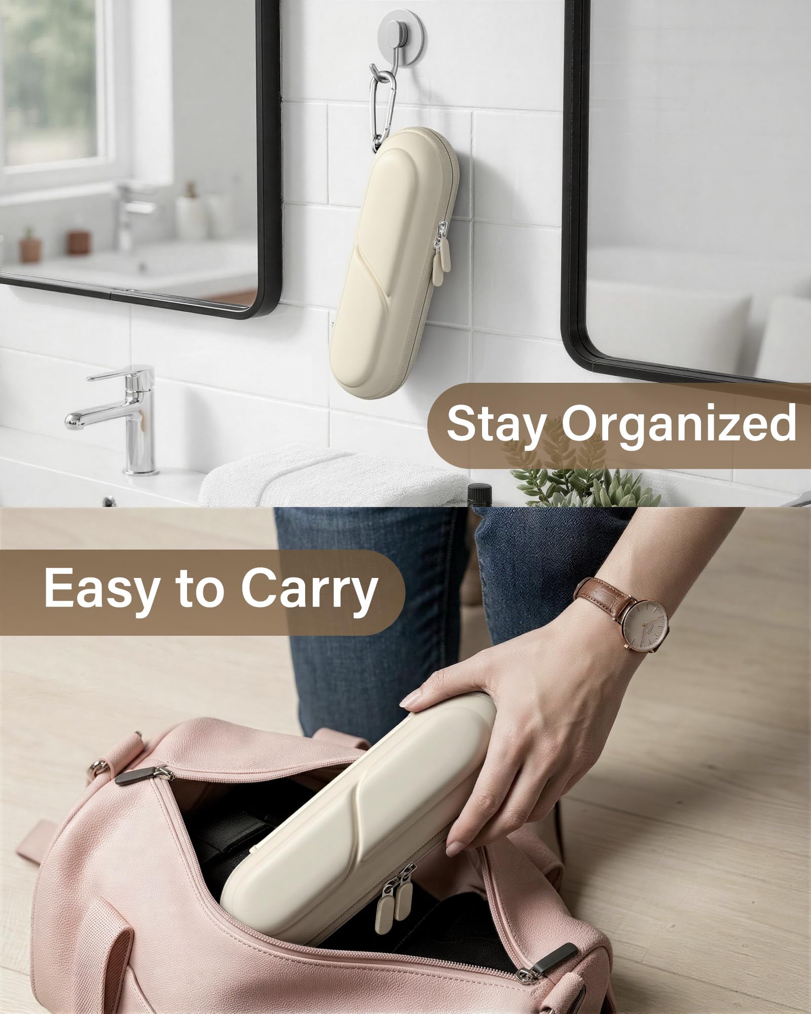 ProCase 歯ブラシケース 携帯用 コンパクトな旅行用 EVA製 Oral-B Philips対応 - ベージュ | 電動歯ブラシケース,アクセサリー収納付き,多機能,軽量,耐久性,持ち運び便利,出張や旅行に