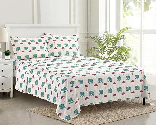Trance Home Linen 180 TC Jaipuri Design100% Cotton King Size Printed Bedsheet|Bedding Set of King Size Flat Bed Cover with 2 Pillow Covers (108x108 inch|9ft x 9ft - Ambari Teal)