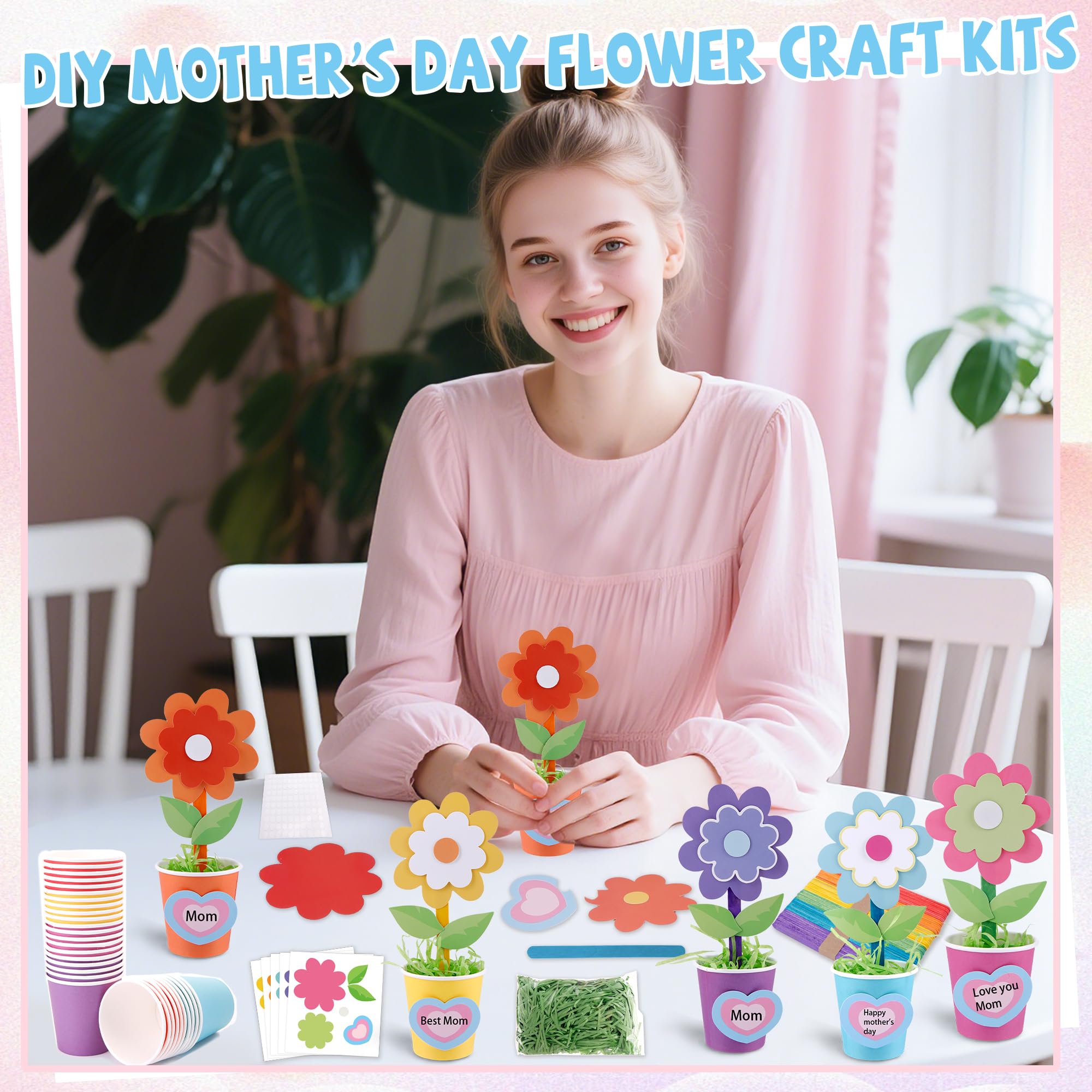 SHUZHENG Lot de 24 bouquets de fleurs en papier à faire soi-même pour la fête des mères, cadeau de remerciement, kit de fabrication de fleurs en papier, loisirs créatifs, cadeau pour l'école