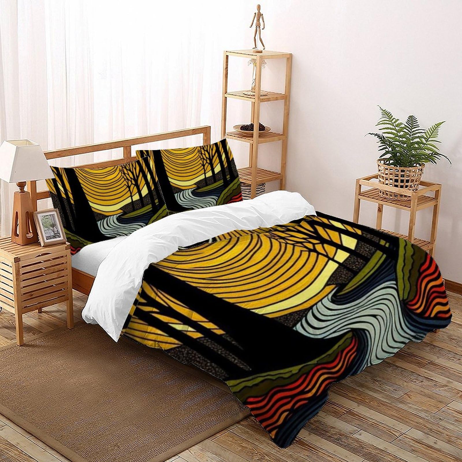 Housse de couette double bois imprimé 3D avec 2 taies d'oreiller