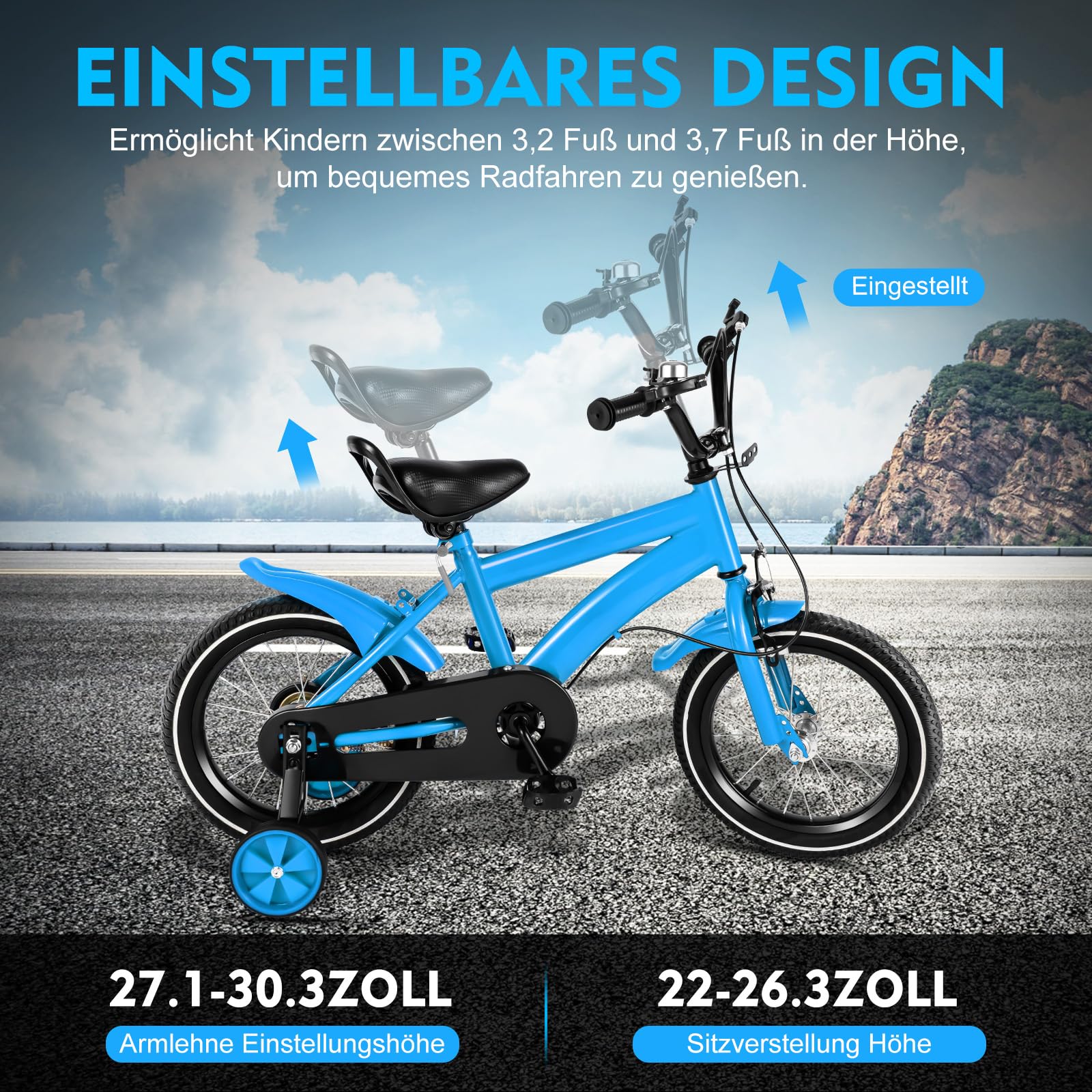 Kinderfahrrad 14 Zoll, Fahrrad ab 3-6 Jahre für Mädchen Junge, Weiß Kinderrad mit Schutzblech & Kombinierte Vorder- und Hinterradbremse, aus Hochwertigem Kohlenstoffstahl