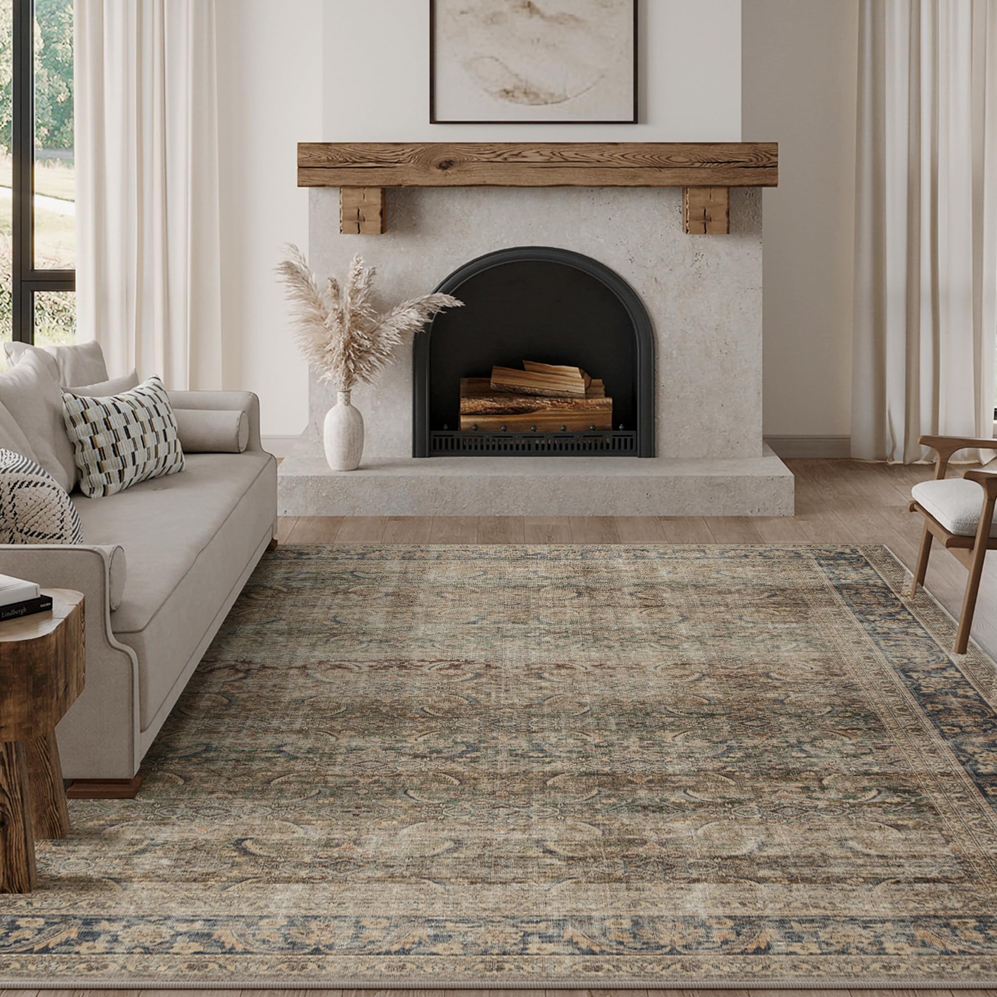 FMFUNCTEX 8x10 Washable Brown Multi Vintage Soft Area Rug for Living Room