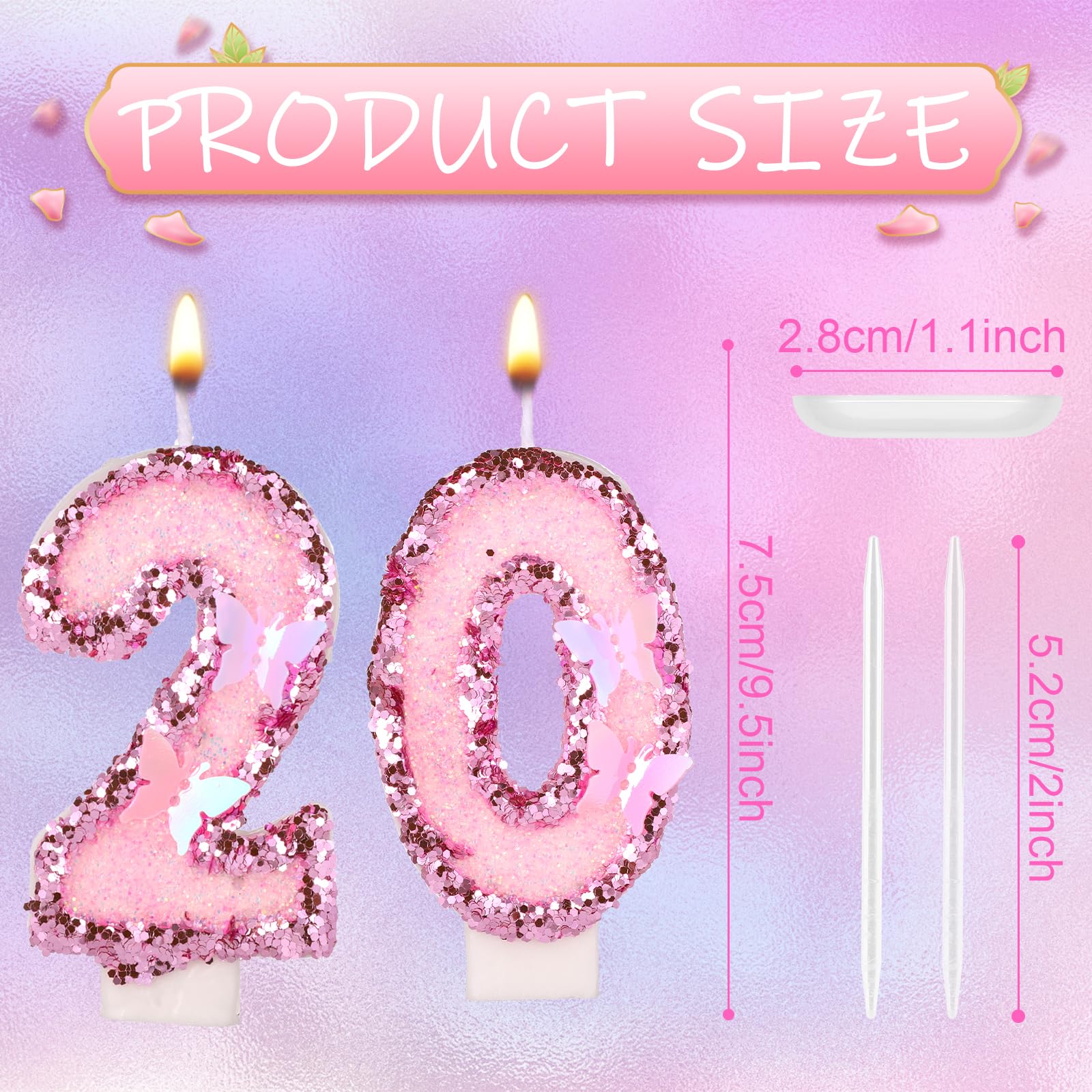 Candeline con Numeri di Compleanno, 7,5cm Farfalla