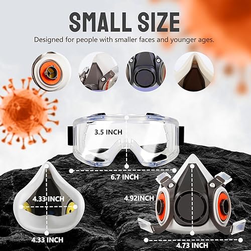 Miniatura 4 de Máscara respiradora reutilizable de media cara 6100 máscara de gas con filtrosgafas de seguridad Respirador de pintura para productos químicos