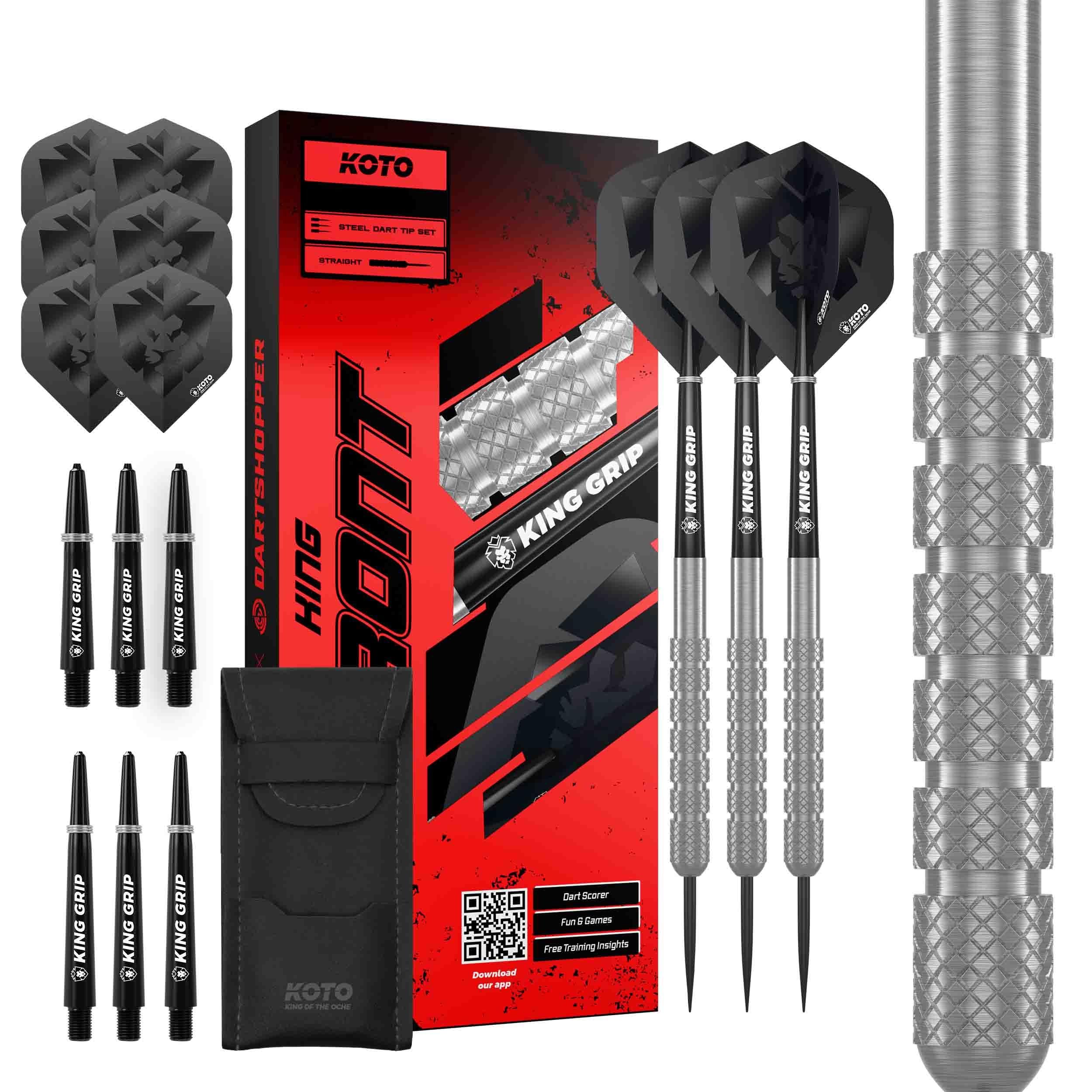 KOTO - King Front, 90% Tungsten Darts, 24G, Argento, Freccette Set Straight
