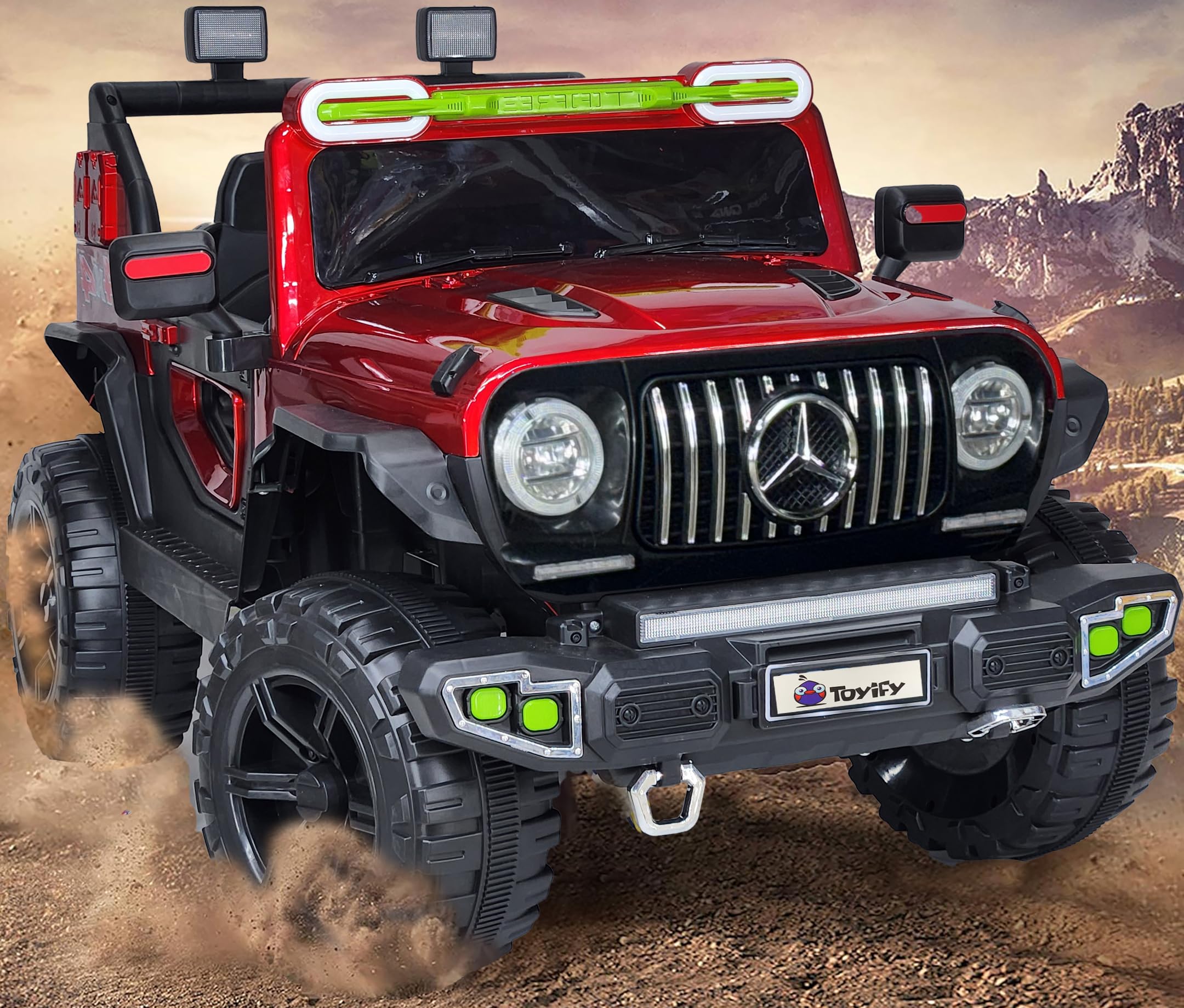 Toyify Battery Operated Jeep for Kids 1 to 8 Years 4x4 | Ride on Toy Electric Kid Car with Light, Music Player | Remote Control, Manual Steering | Electric Jeep Battery Cars | Baby Big Car (Benz-Red)