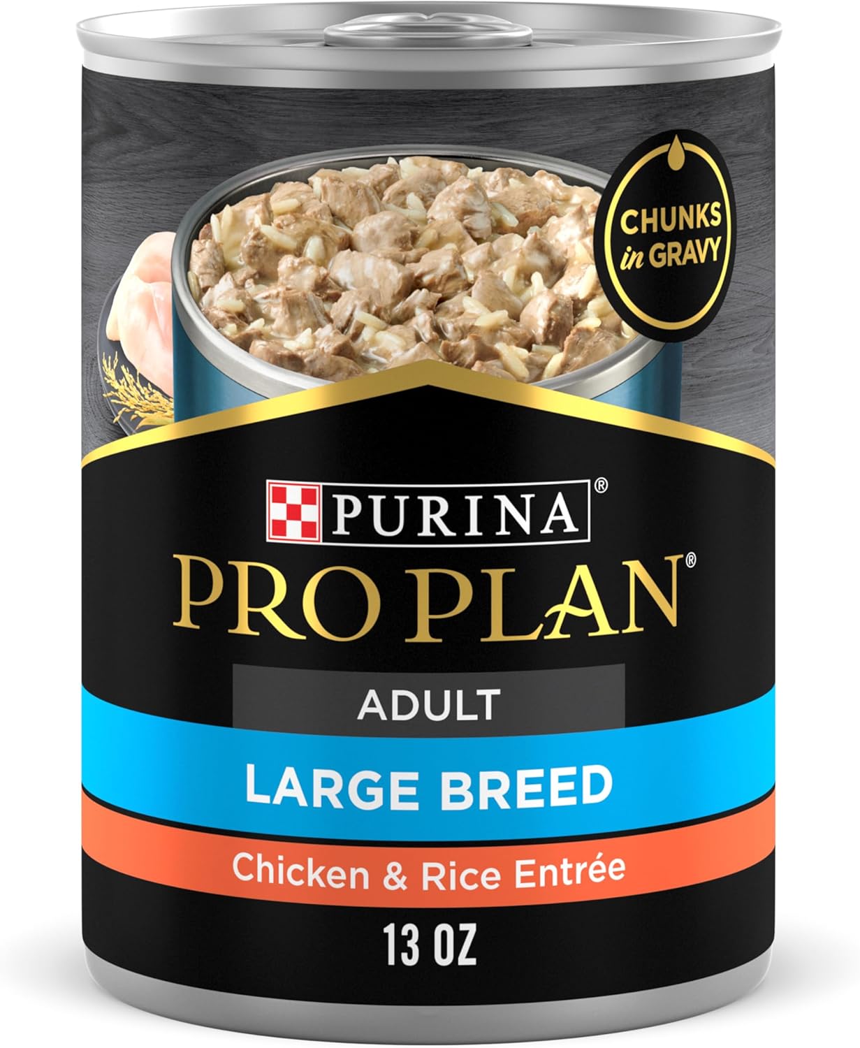 Purina Pro Plan Gravy Wet Dog Food for Large Dogs, Large Breed, Chicken and Rice Entree - (Pack of 12) 13 oz. Cans