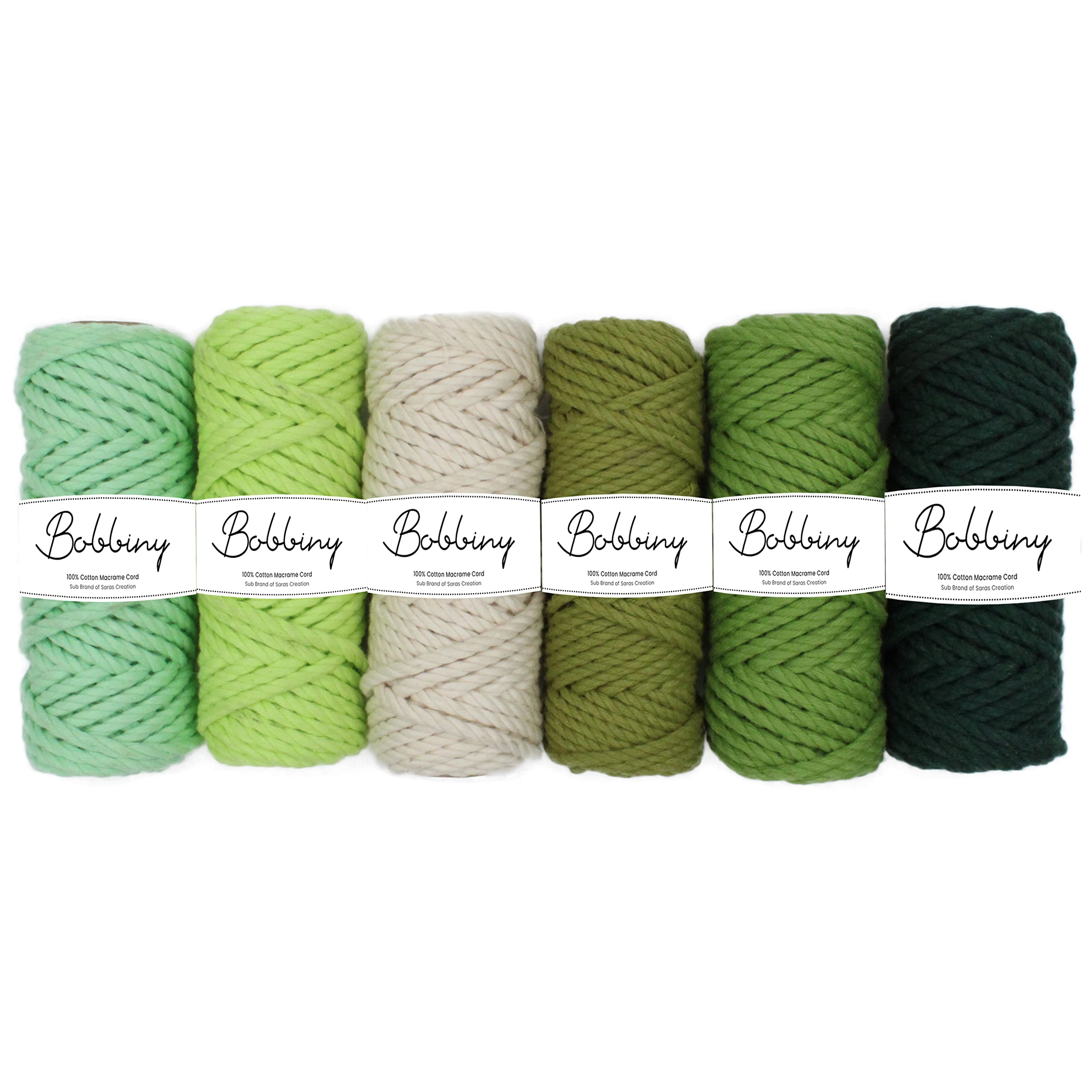 BOBBINY 3Ply Twisted Macrame Cotton Cord Dori(Each Color 3Mm 20 Meter)Thread for Macrame Diy & Other Projects_Black Mint Parrot Mahendi Green Off White., 5 Roll-image-34