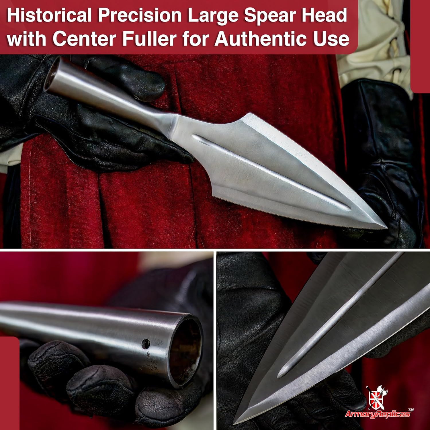 Armory Replicas Functional Viking Age Real Spear Head Attachment- Hand Forged Tempered Carbon Steel Medieval Reenactment Spear Head - Shaft Not Included