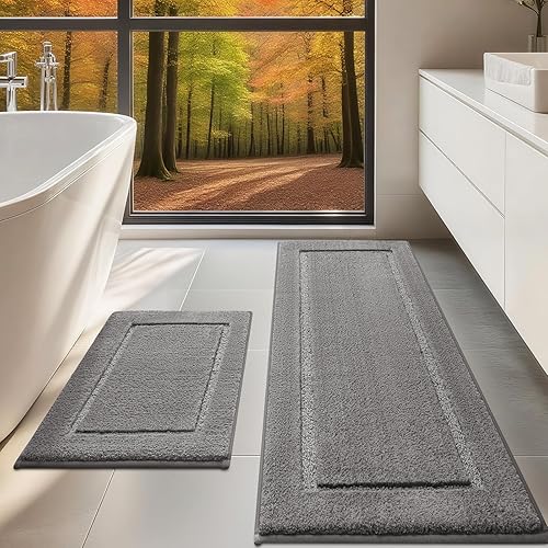 Miniatura 53 de Alfombras de baño de 32"x20", tapete de baño de microfibra absorbente ultra suave, grueso, afelpado y esponjoso, respaldo antideslizante, tapetes de