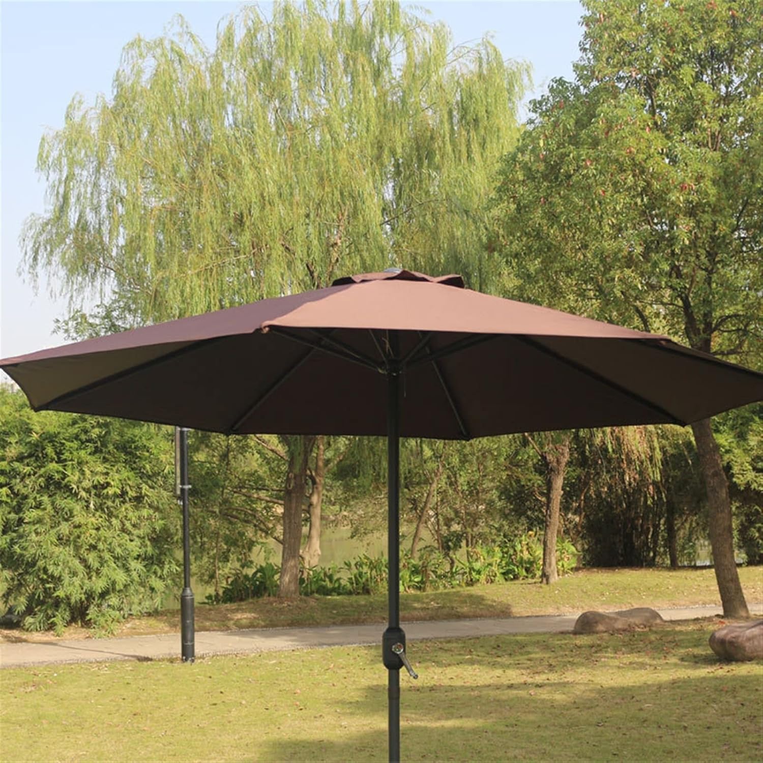 Outdoor Garden Umbrellas 9ft Outdoor Patio Umbrella Market Style for Balcony Table Terrace Garden Deck Yard Shade or Pool Side,8 Sturdy Ribs Iron PoleWith Parasol Base (Color : Red) (White)