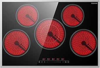 GASLAND CH775BF20B autarkes Glaskeramikkochfeld, 77 cm Einbau-Elektrokochfeld mit Edelstahlrahmen, 5 Kochzonen, Keramikkochfeld mit Mehrkreiskochzone, Slider-Bedienung, Pausenfunktion, 8200W