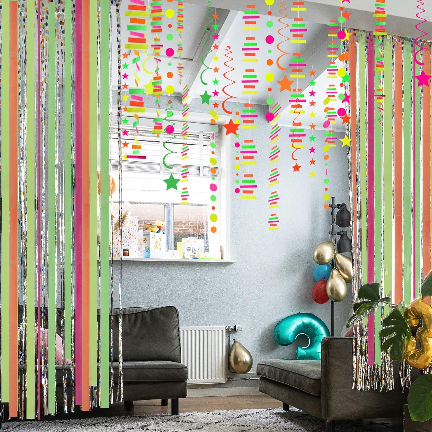 508feet Paper UV Neon Garland Black Light Neon Streamers Glow in The Dark Party Supplies for UV Blacklight Reactive Fluorescent Wedding Birthday Neon Party Supplies and Decorations - Image 6