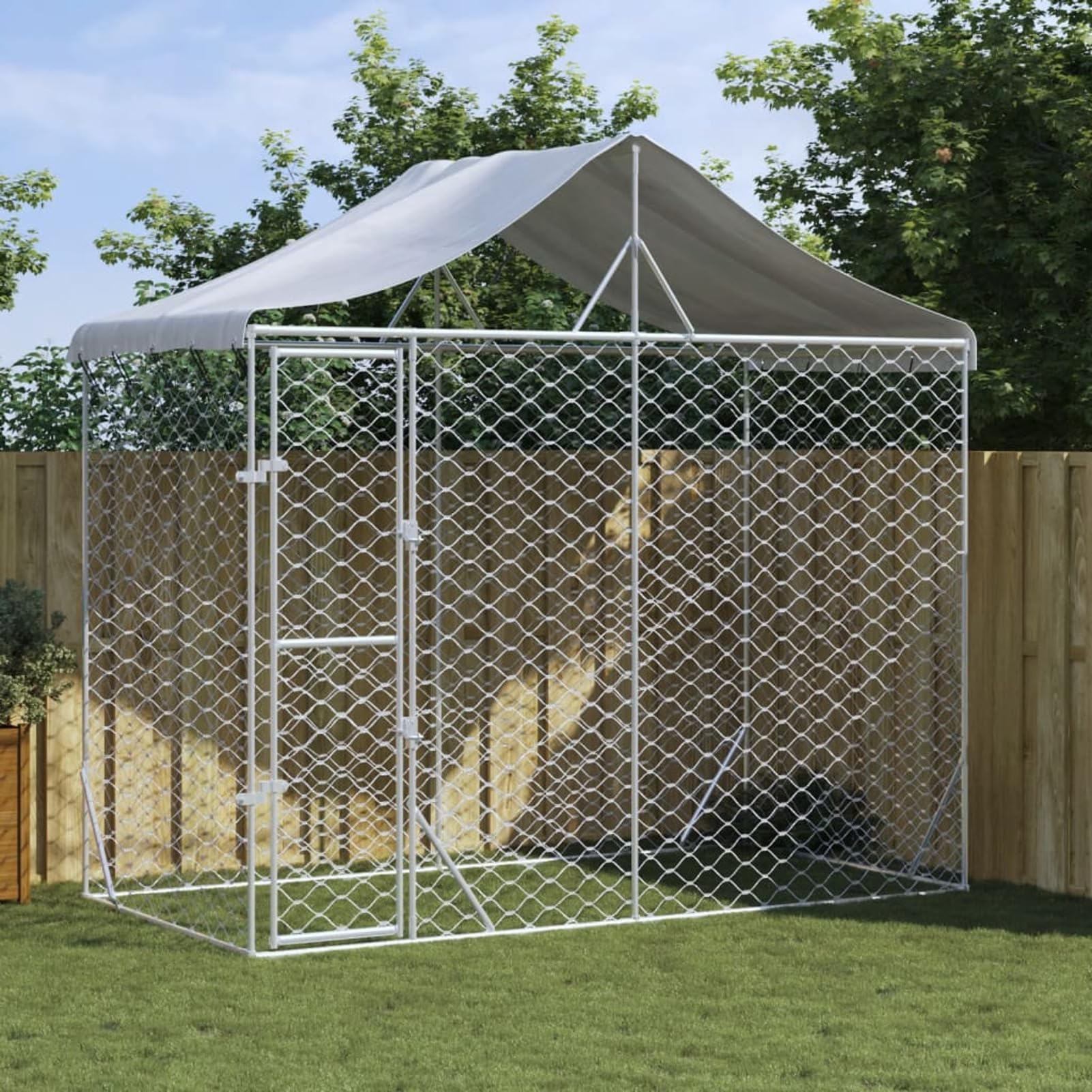 ARKEM Perrera Exterior con toldo Acero galvanizado Plata 3x1,5x2,5 m Jaula Perro Grande Voladera