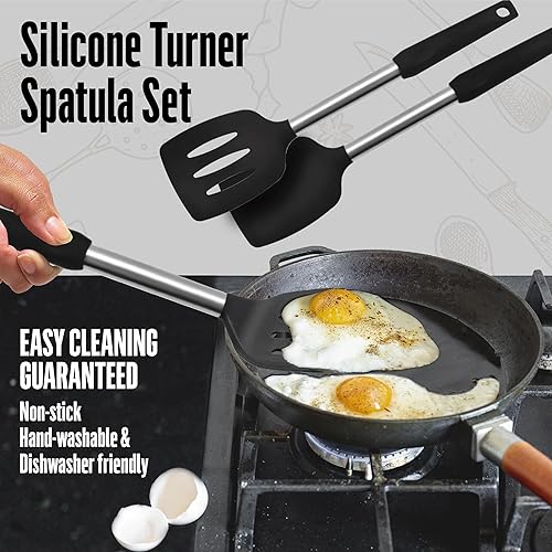 Miniatura 4 de Juego de espátulas de silicona para cocina espátula resistente al calor y espátula de silicona ranurada para cocinar, utensilios de cocina no