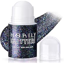 HOSAILY Roll-on Black Body Glitter Gel for Face Hair, Holographic Chameleon Color Changing Face Paint Glitter Halloween Cosplay SFX Makeup, Chunky Sequins Festival Shimmer Makeup for Women Kids