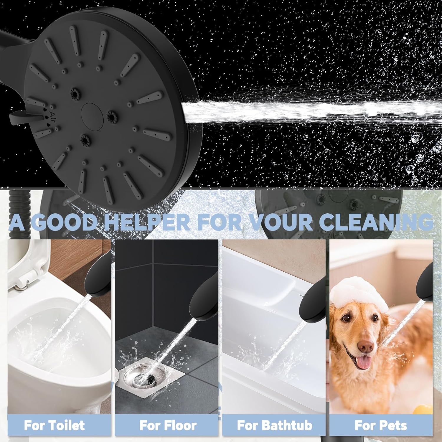 9 In Rain Shower Head with Handheld Wand, High Pressure Shower Heads With Handheld Spray Combo, 3+1 Easy Switch Modes Spray, 71 Inches Stainless Steel Hose, Matte Black