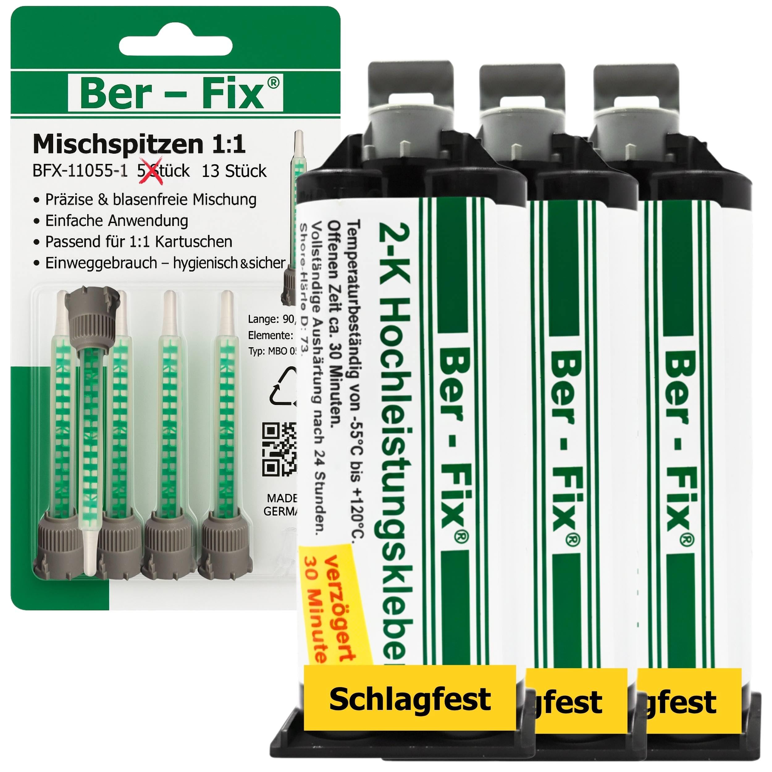 Ber-Fix Hochleistungskleber 2K MMA 30 Min 3x50g + 13 Düsen ohne Pistole