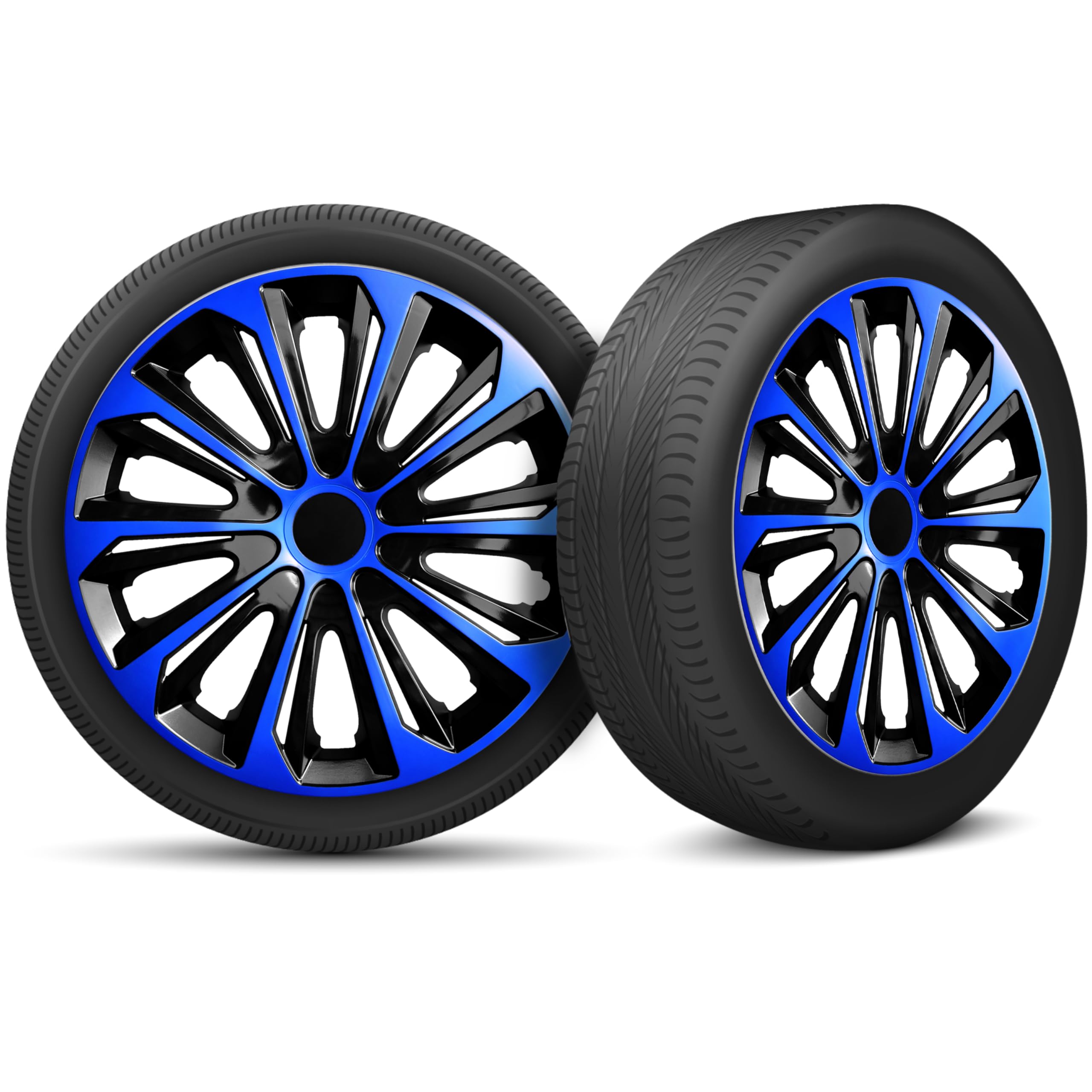 Radkappen 15 Zoll Radzierblenden 4er Set passend für alle Stahlfelgen - Einstellbarer Sicherungsring - Schwarz Blue